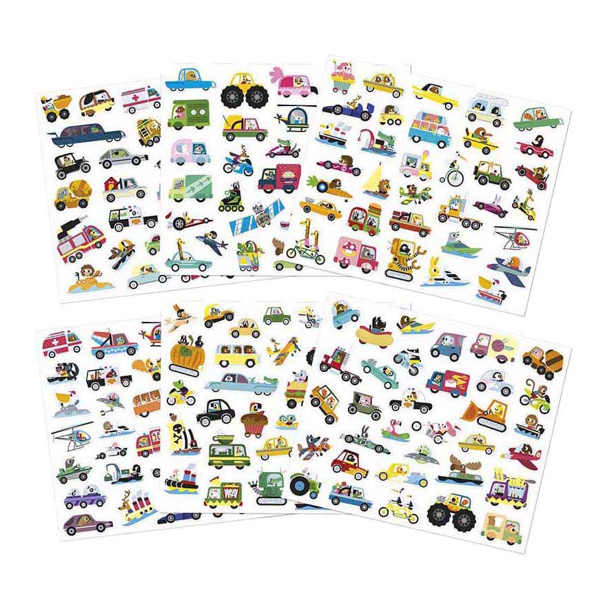 Janod Stickers - Planche de 200 stickers véhicules