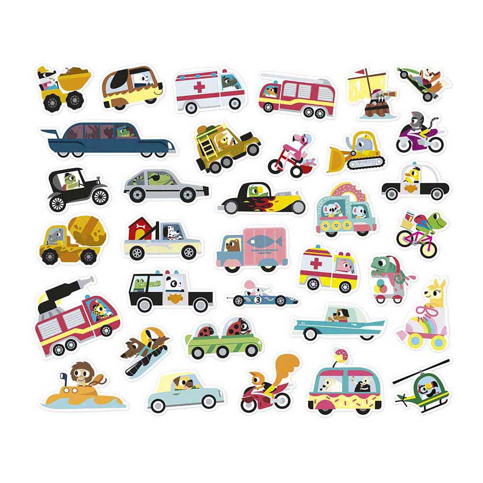Janod Stickers - Planche de 200 stickers véhicules