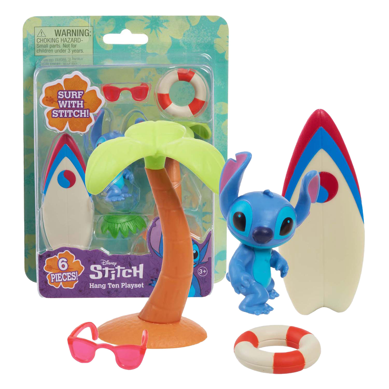 Stitch-Spielfigur mit Surfbrett-Spielset, 5-teilig.