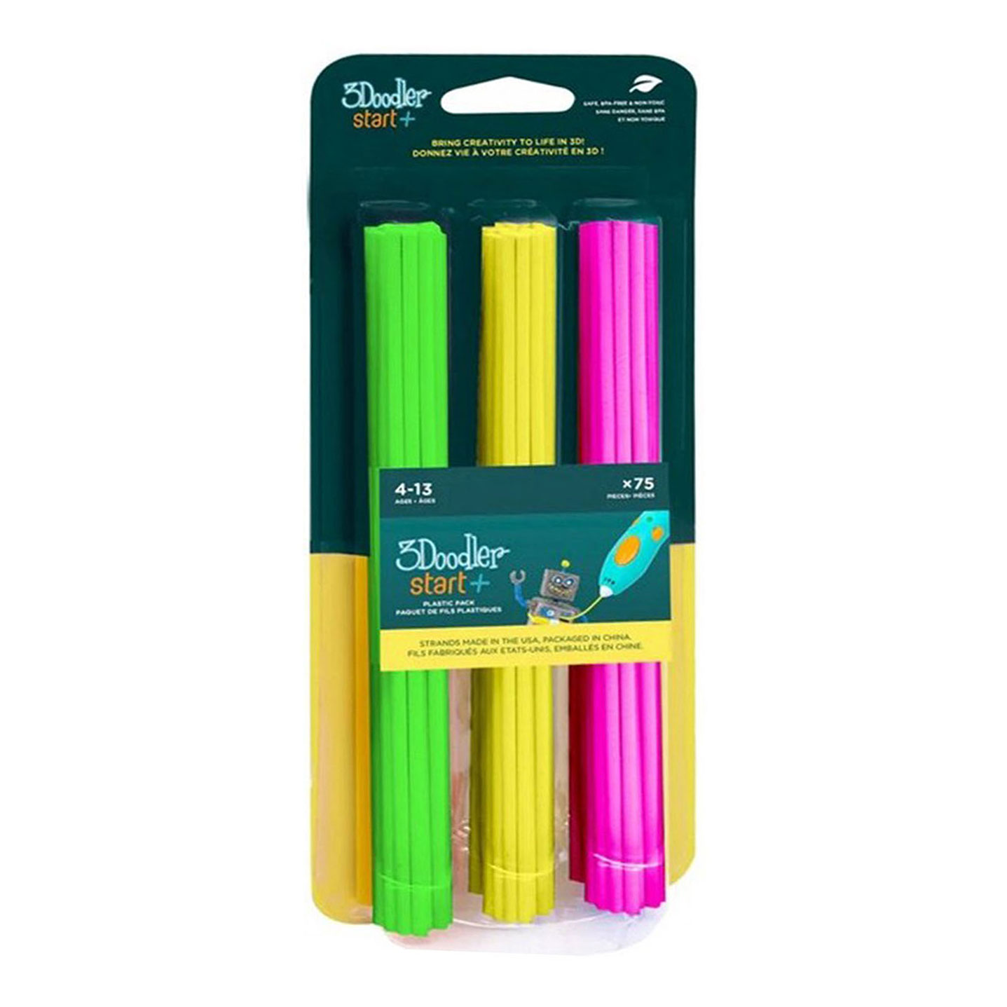 3Doodler Start Navulverpakking 75 Kleurstaafjes - neon groen/geel/roze