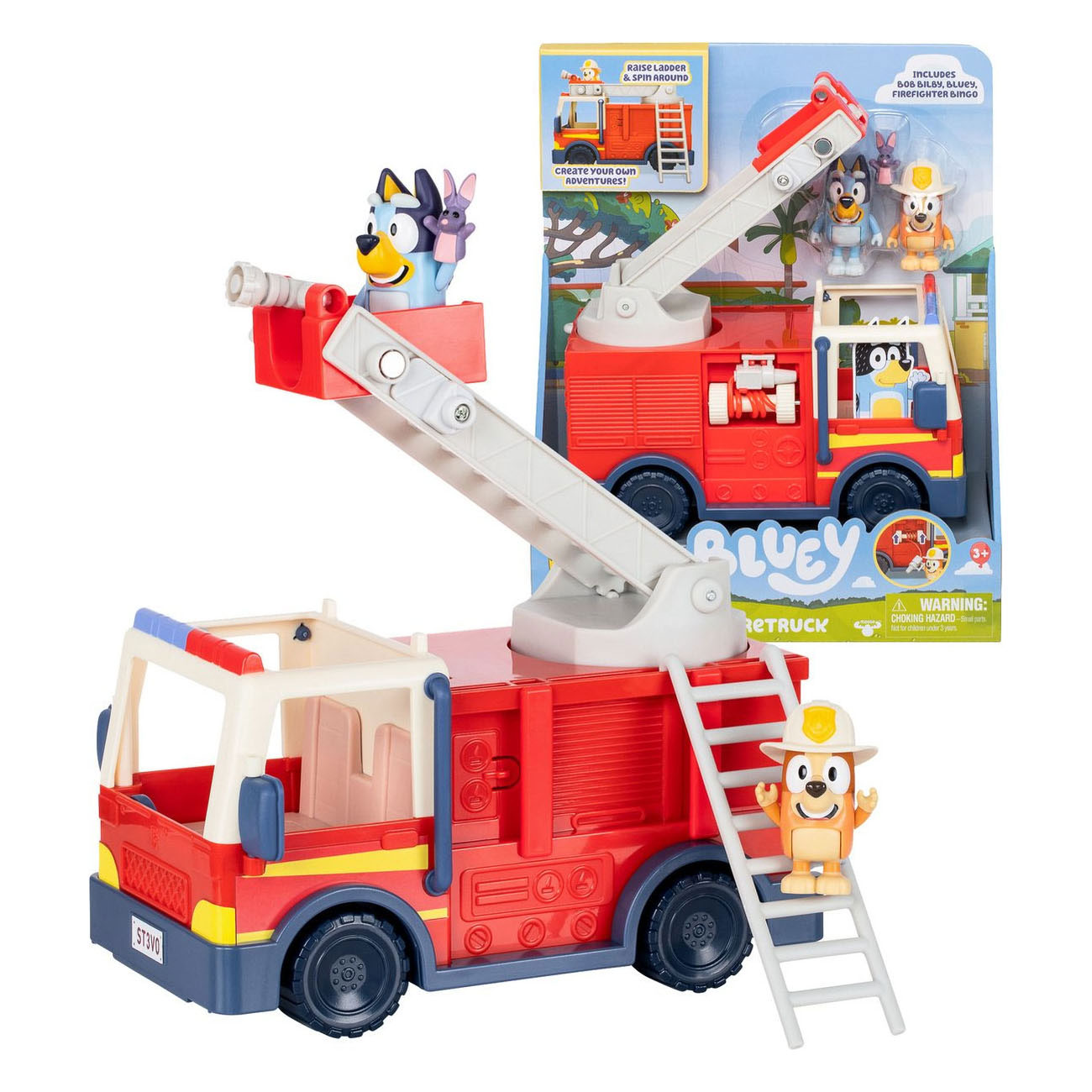 Bluey's Feuerwehrauto mit 2 Spielzeugfiguren