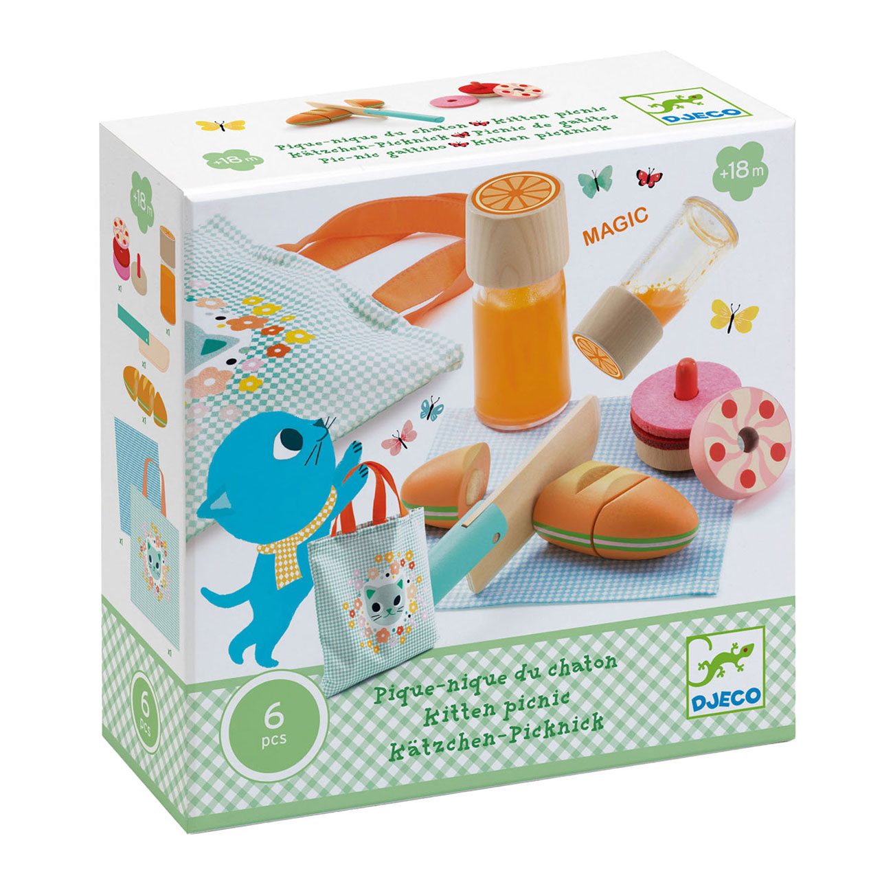 Djeco Kitten Picnic Spielfutter-Set aus Holz, 10-teilig.