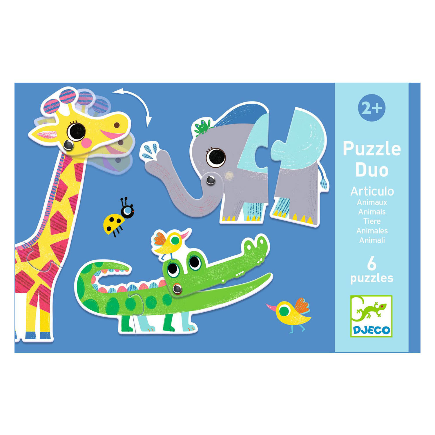 Djeco Wilde Dieren Duo Puzzel, 6 puzzels