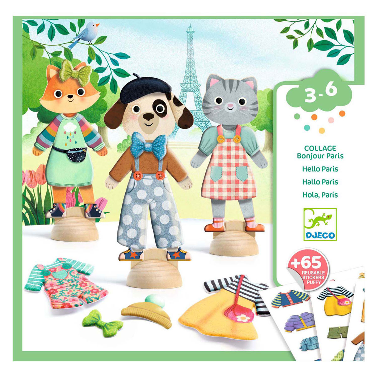 Djeco „Bonjour Paris“ Katzen-Ankleidepuppen mit Aufklebern