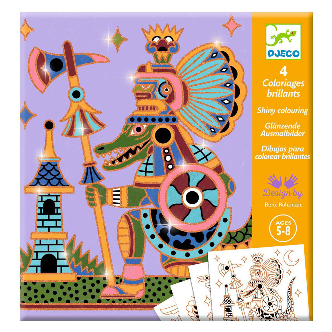 Djeco Metallic Kleurplaten 'Helden uit het Oude Egypte' - 4st.