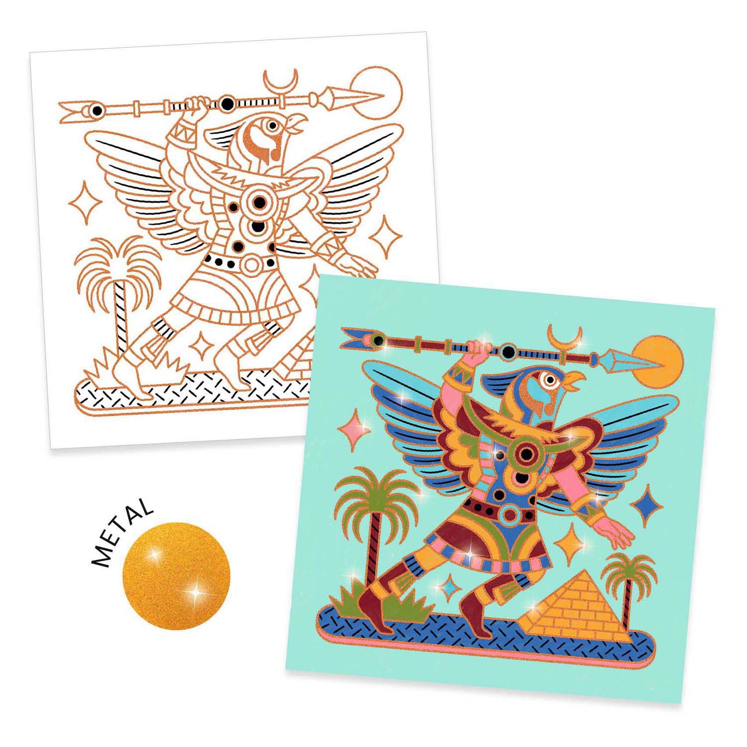 Djeco Metallic Kleurplaten 'Helden uit het Oude Egypte' - 4st.