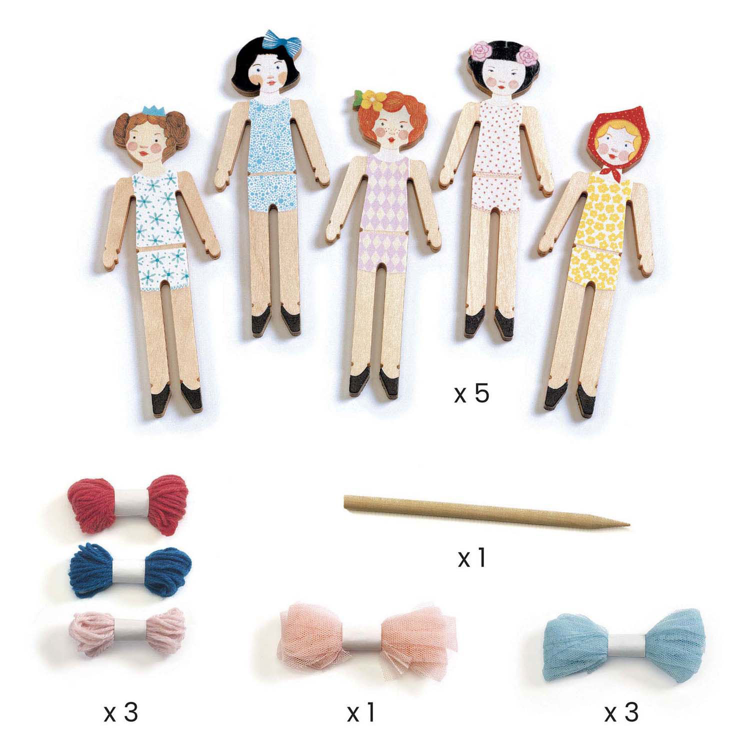 Djeco DIY - Knutselset 5 Houten Popjes