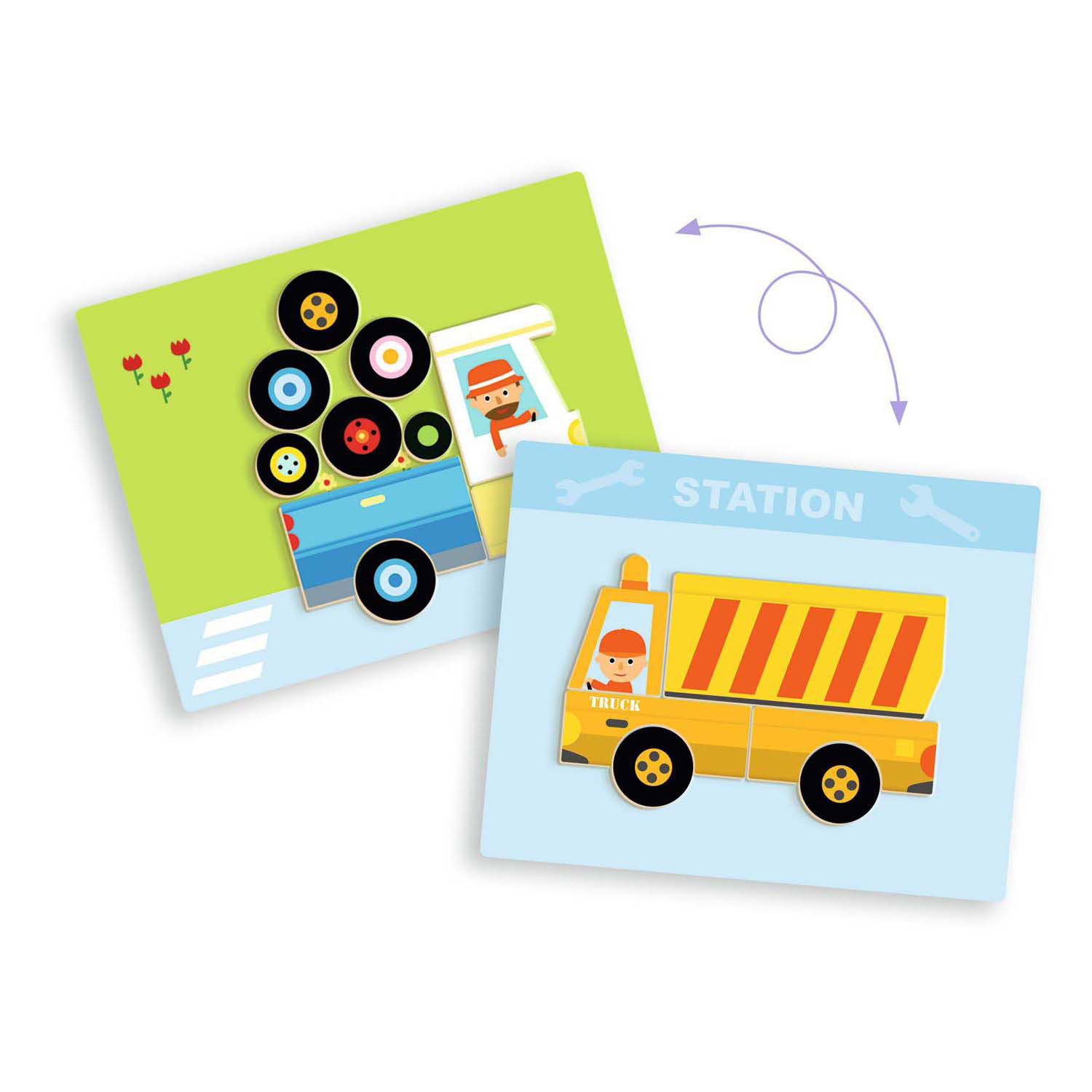 Djeco Houten Magneten Mix en Match - Voertuigen