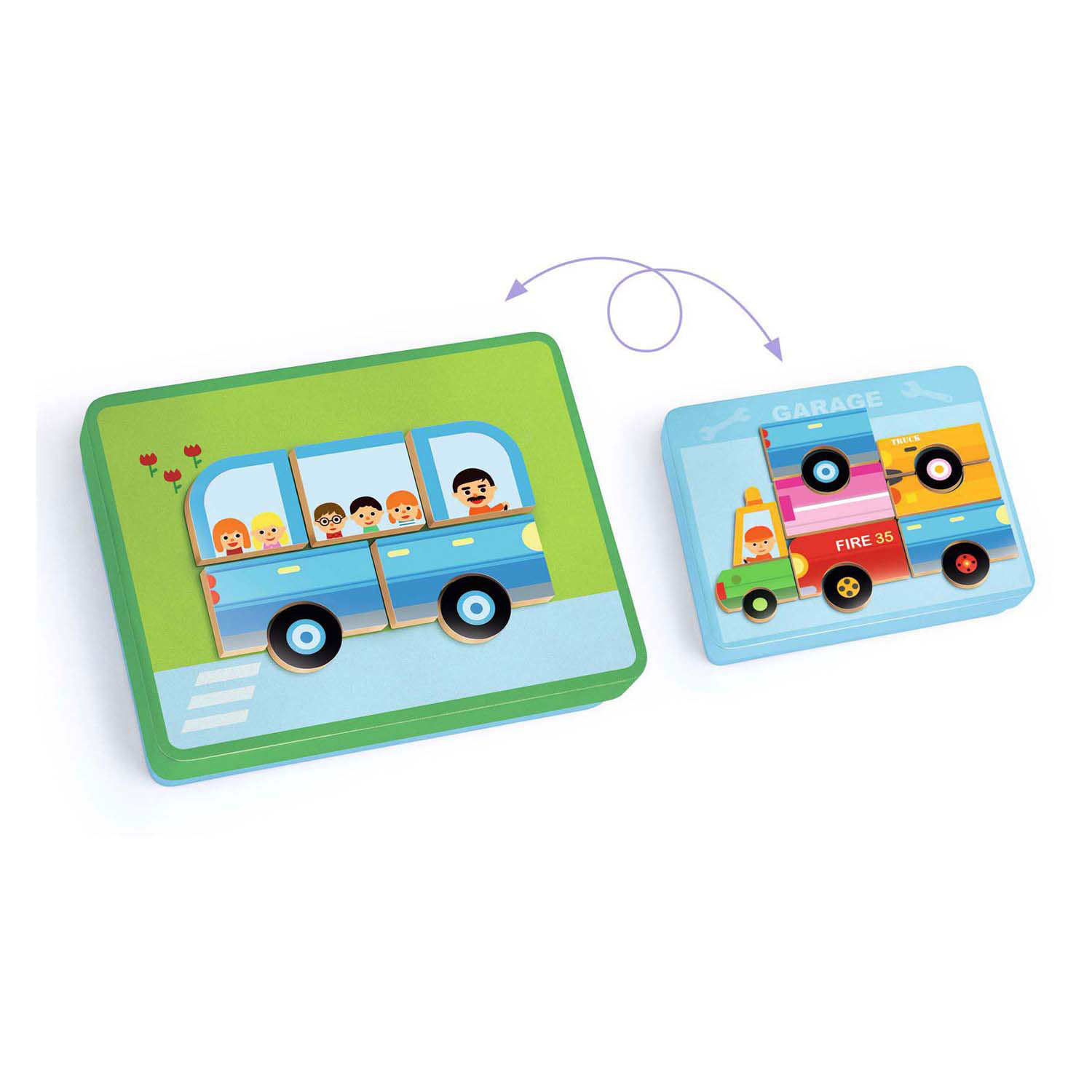 Djeco Houten Magneten Mix en Match - Voertuigen