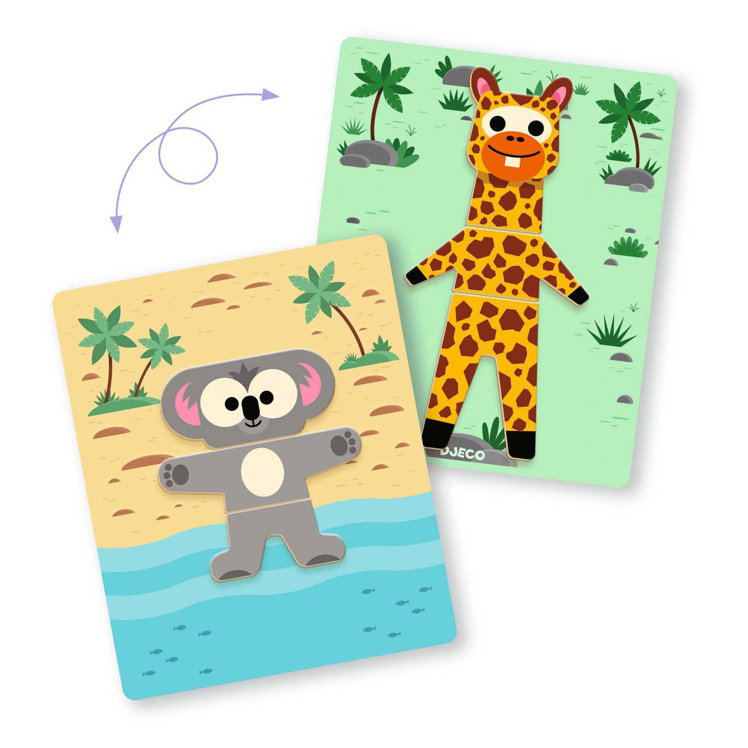 Djeco Houten Magneten Mix en Match - Dieren