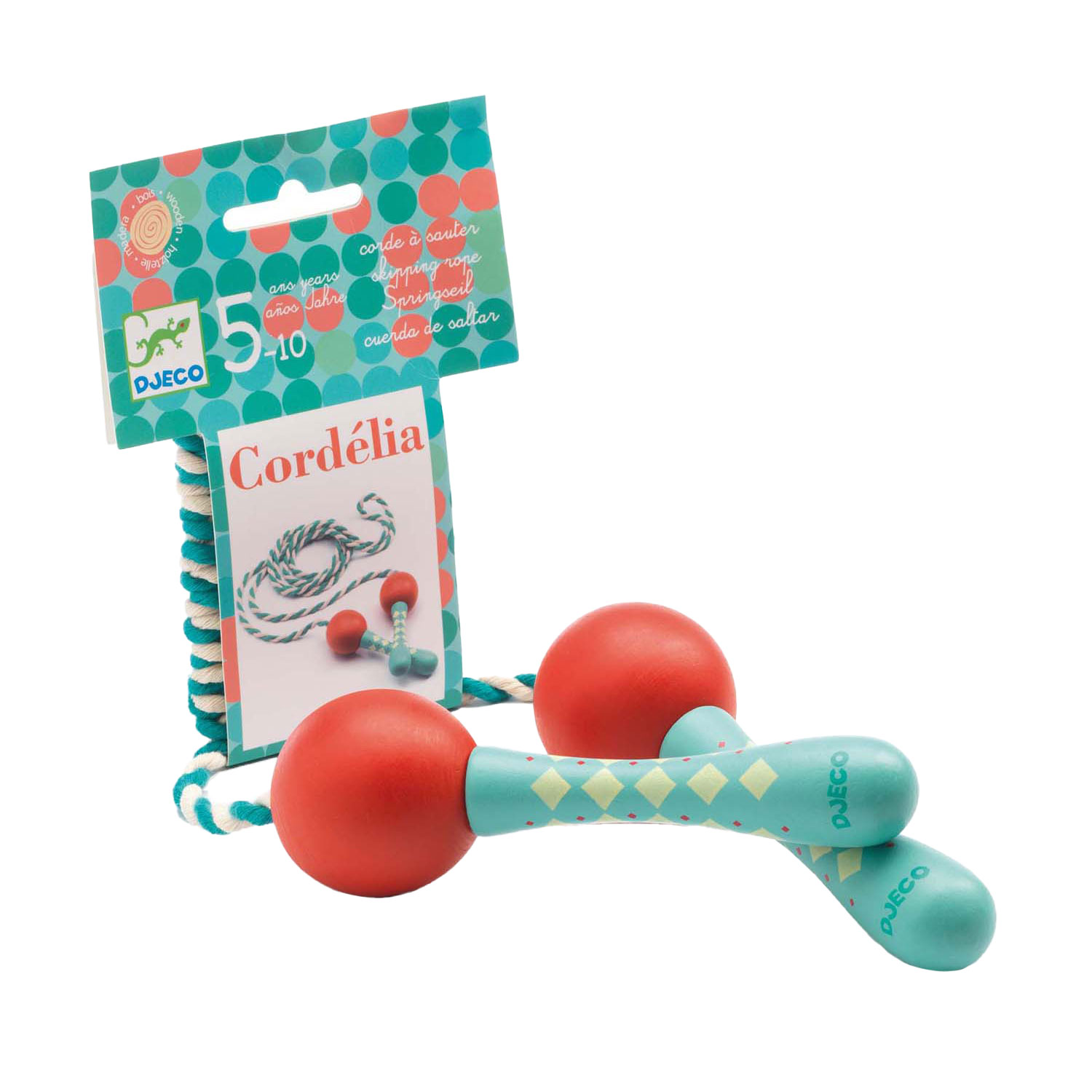 Djeco Springtouw met Houten Handvaten - Groen/Rood