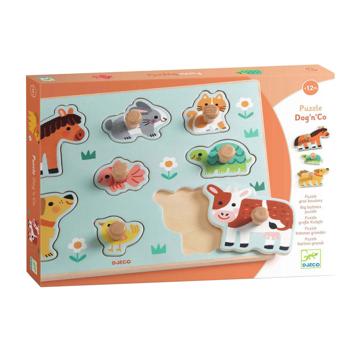 Puzzle à boutons en bois Djeco Ferme - 8 pièces