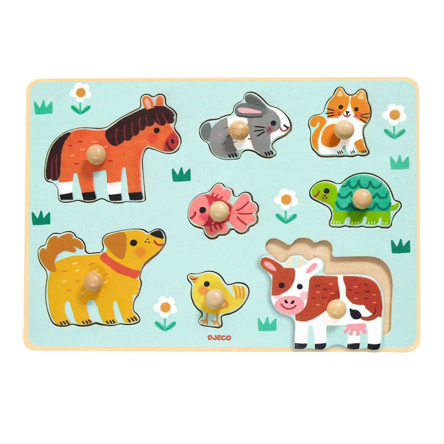 Puzzle à boutons en bois Djeco Ferme - 8 pièces