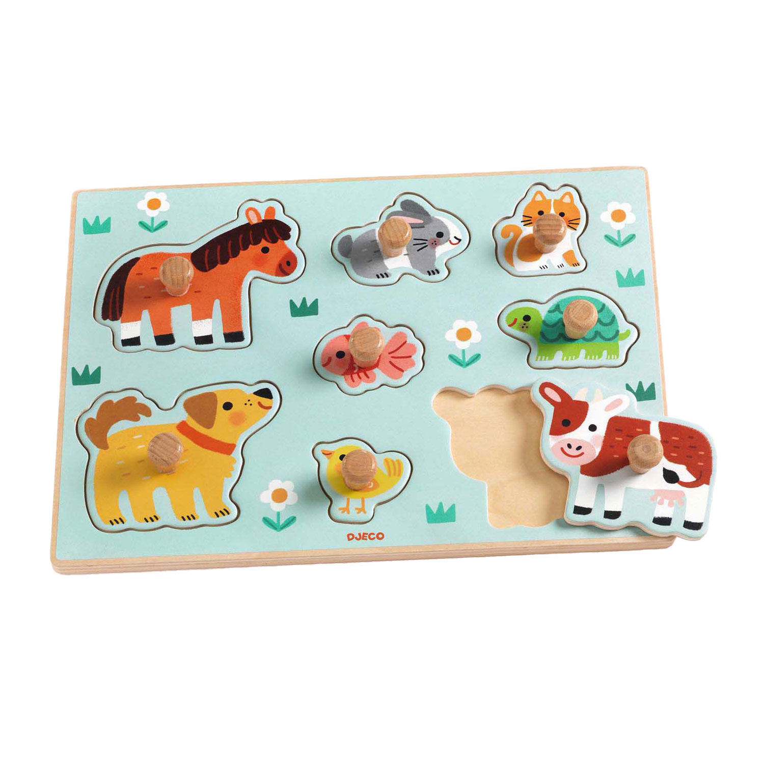 Puzzle à boutons en bois Djeco Ferme - 8 pièces