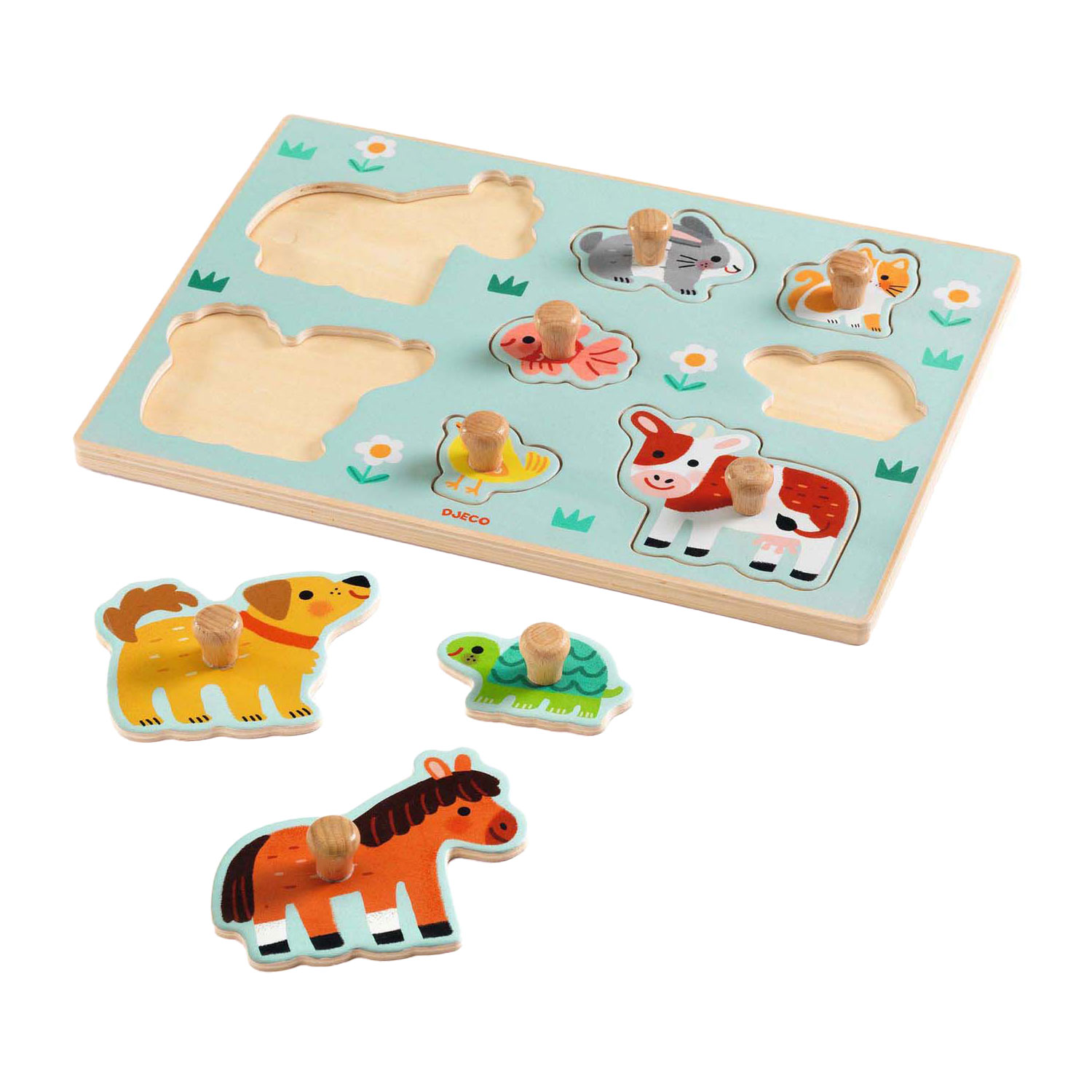 Puzzle à boutons en bois Djeco Ferme - 8 pièces