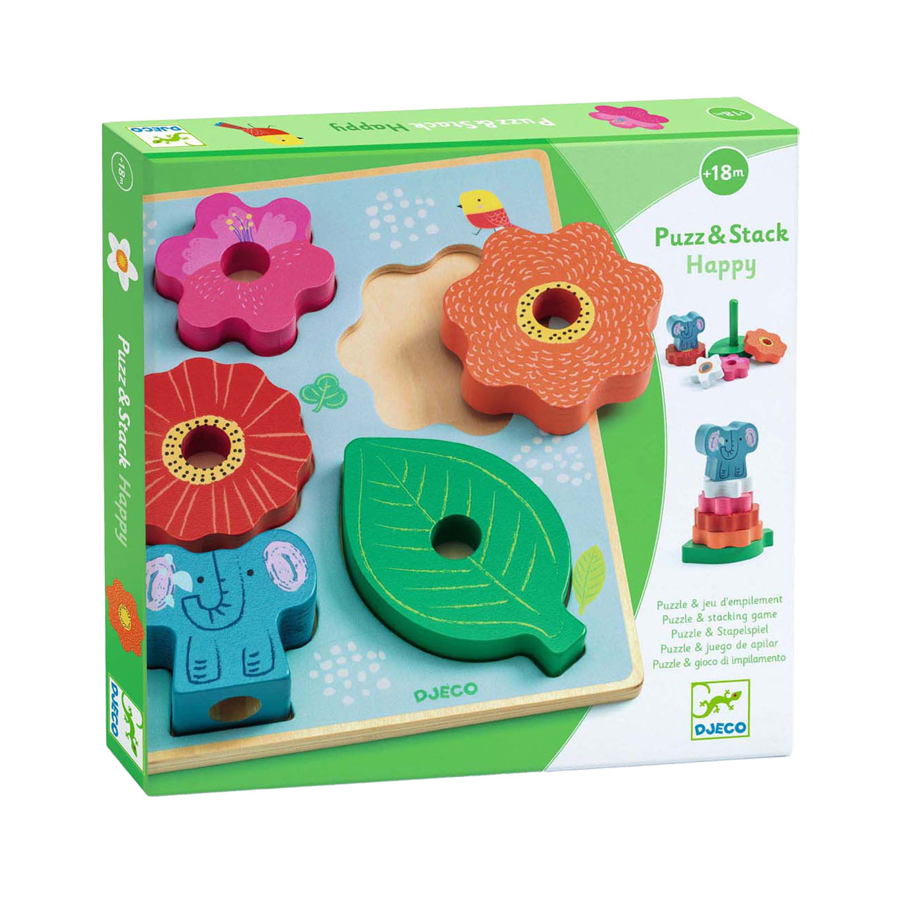 Djeco Houten Noppenpuzzel en Stapelspel - 7dlg.