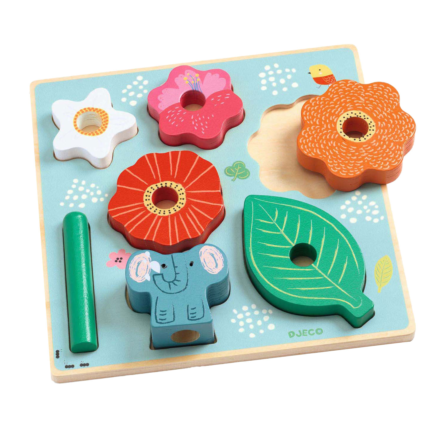 Djeco Houten Noppenpuzzel en Stapelspel - 7dlg.