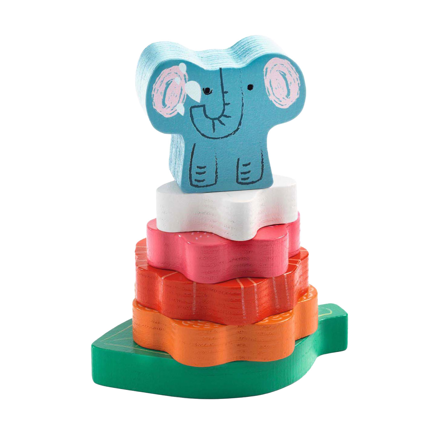 Djeco Houten Noppenpuzzel en Stapelspel - 7dlg.