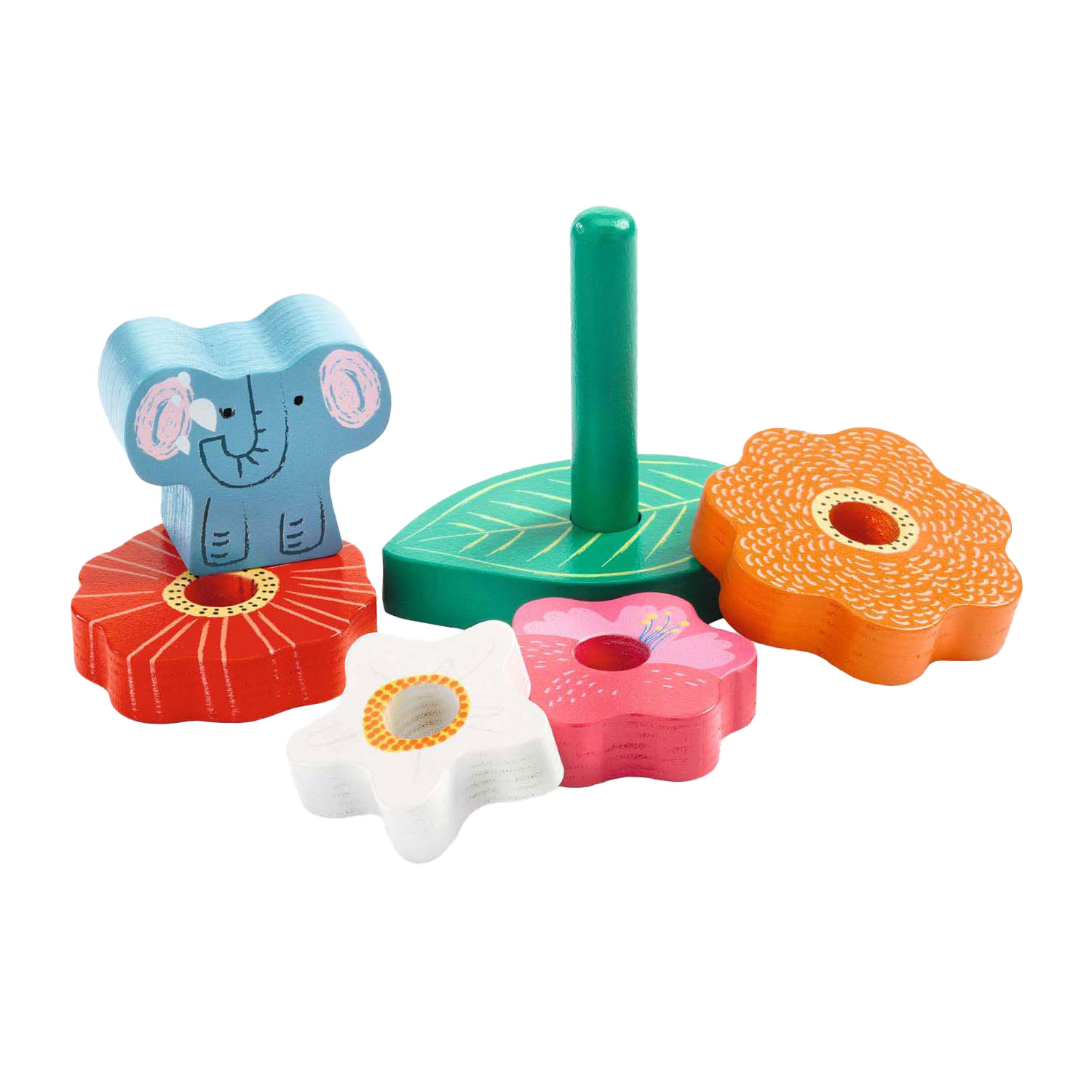 Djeco Houten Noppenpuzzel en Stapelspel - 7dlg.
