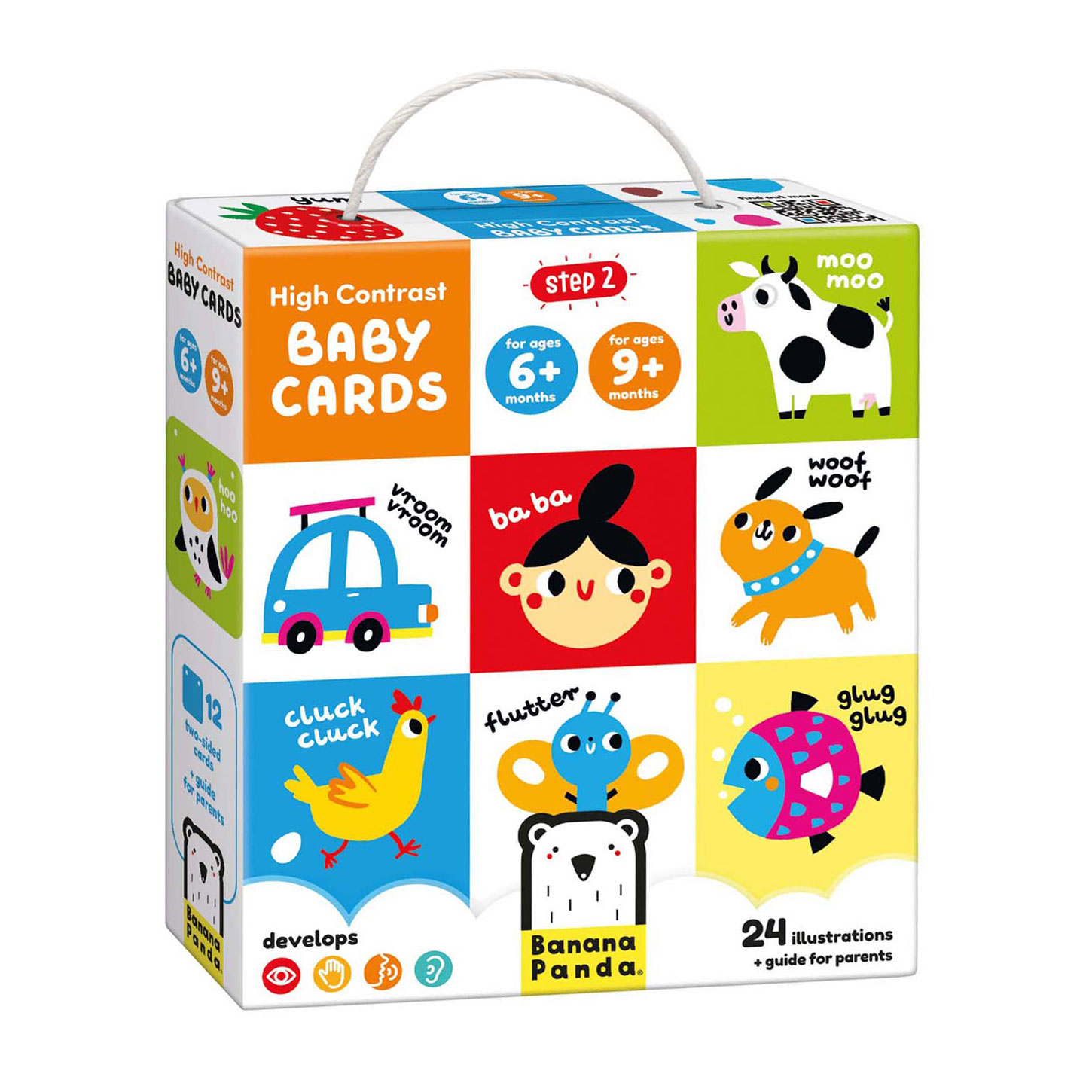 Banana Panda - Cartes bébé à contraste élevé 6 mois et plus / 9 mois et plus - Lot de 24