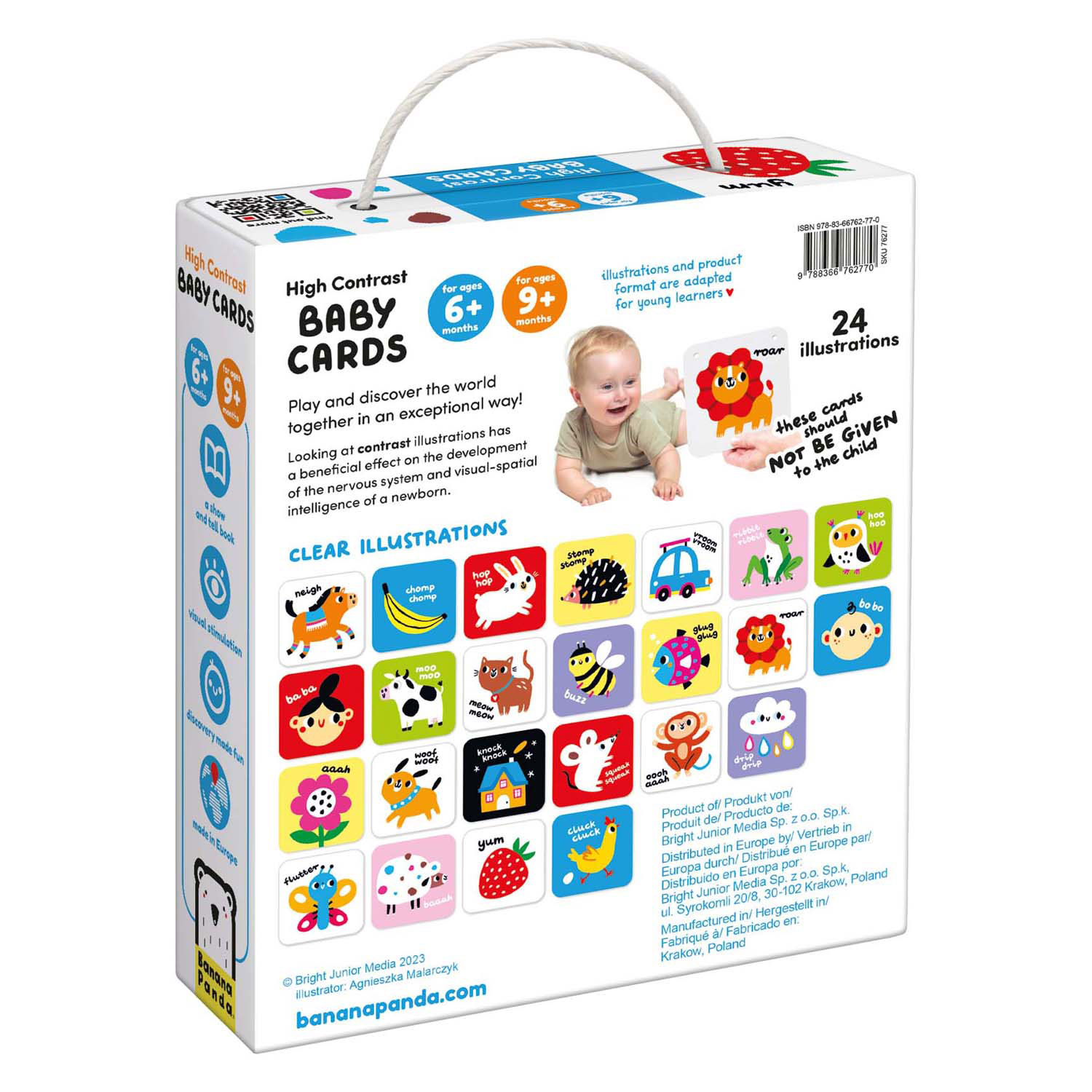 Banana Panda - Cartes bébé à contraste élevé 6 mois et plus / 9 mois et plus - Lot de 24