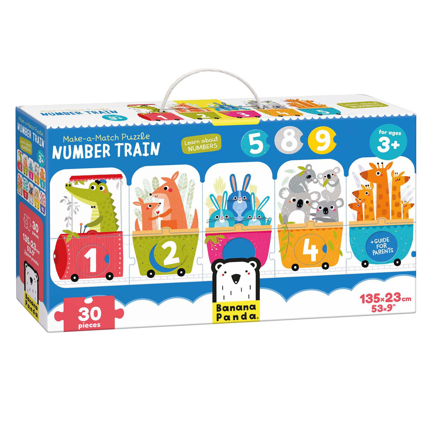 Banana Panda - Puzzle de train à chiffres correspondants, 30 pièces.