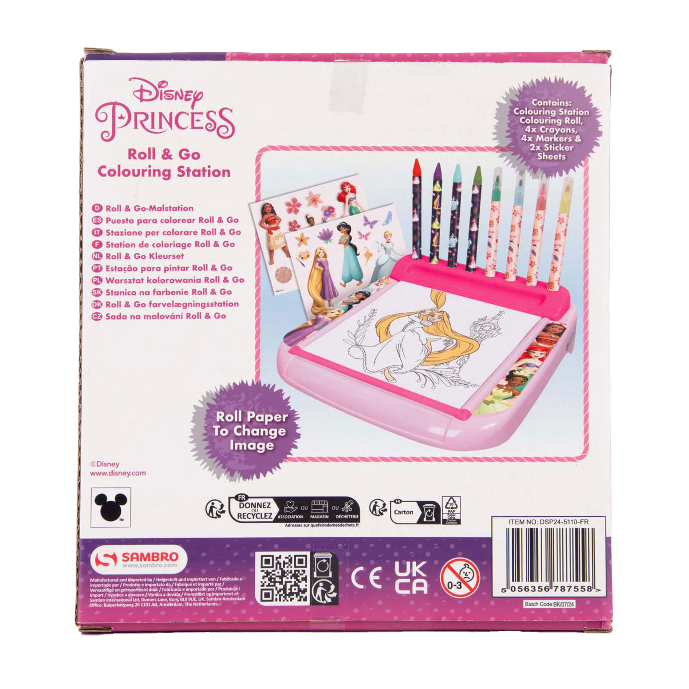 Disney Prinses Tekenbord met Rol Kleurset, 12dlg.