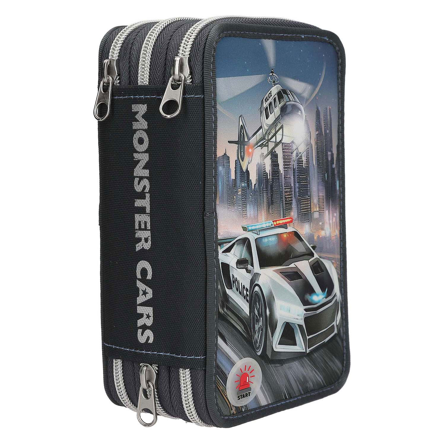 Trousse à crayons remplie à 3 compartiments Monster Cars Voiture de police