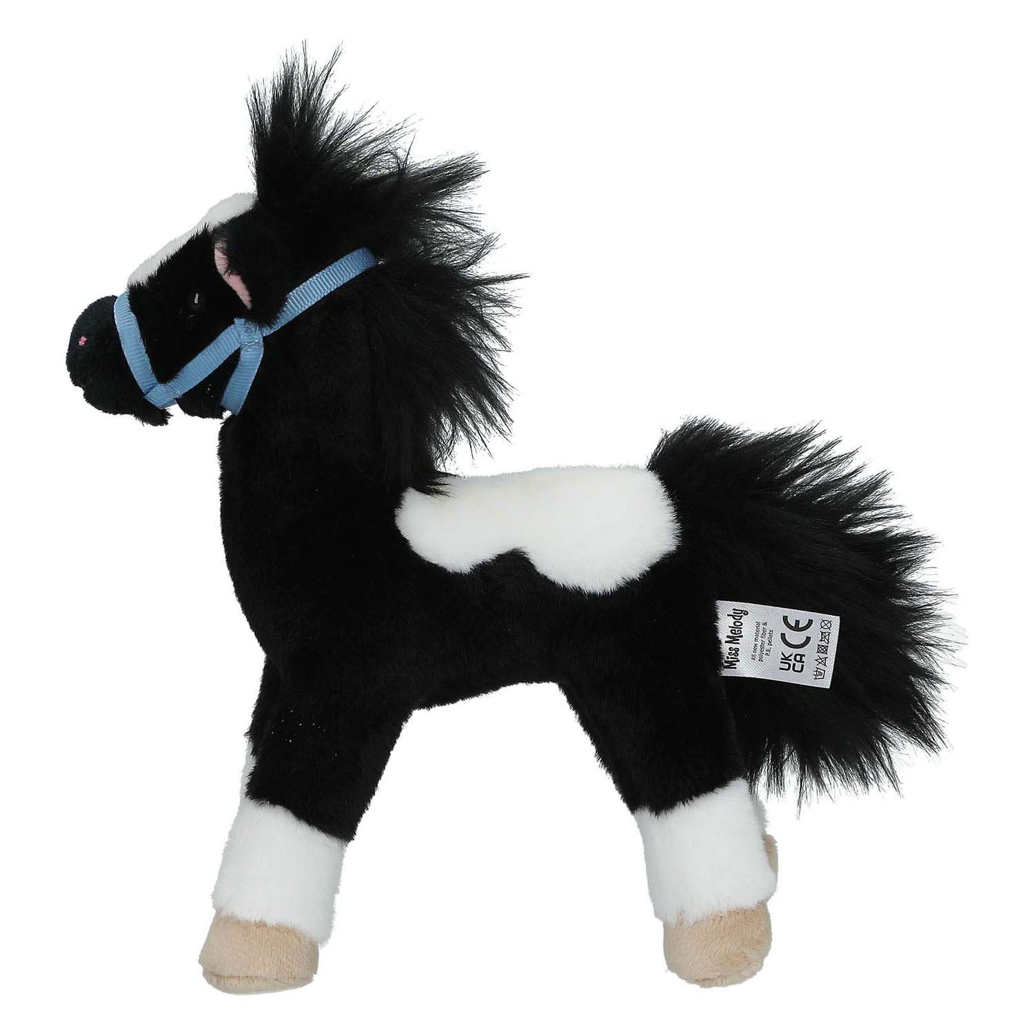 Cheval en peluche Miss Melody noir et blanc, 18 cm