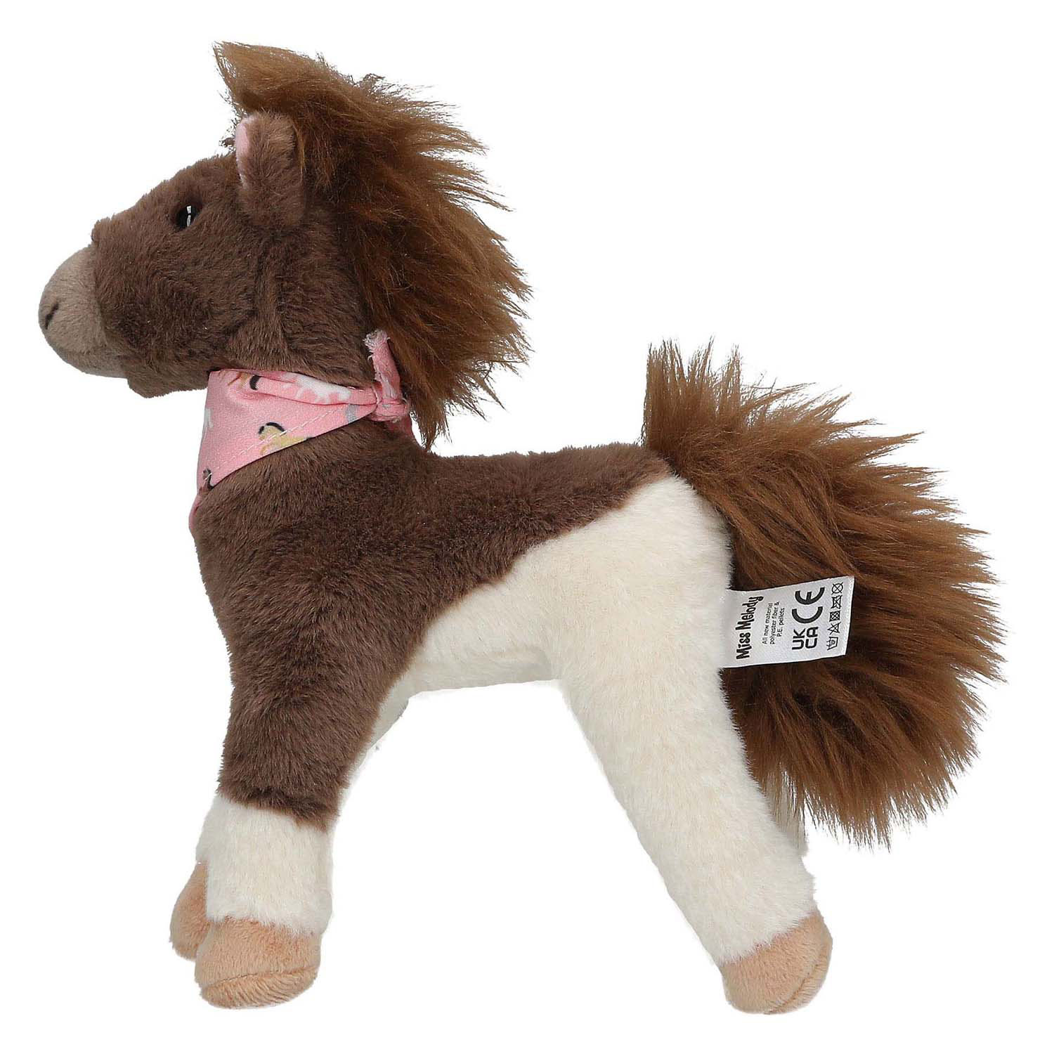 Cheval en peluche Miss Melody Marron Blanc, 18cm