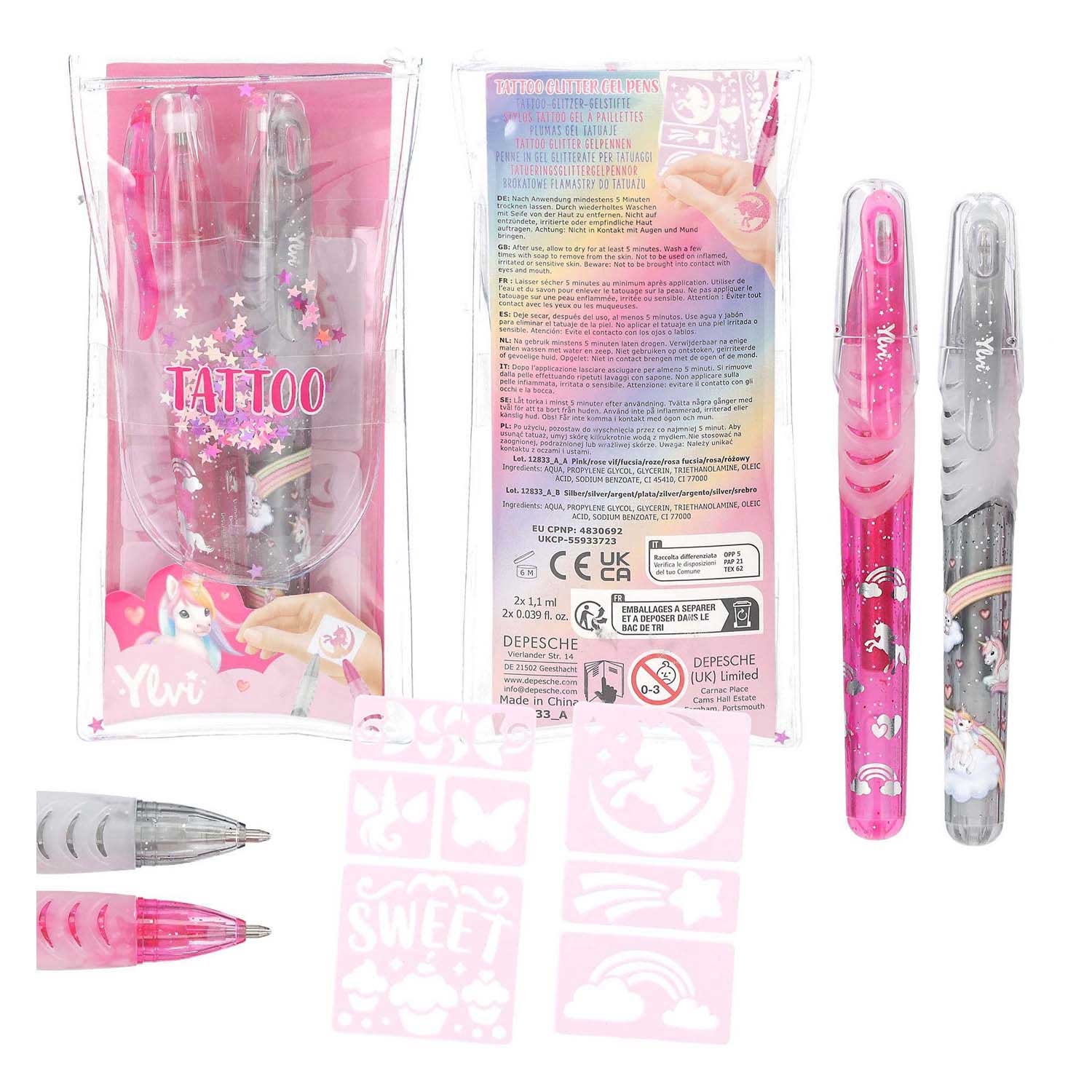 Ylvi Tattoo Glitter Gelpennen