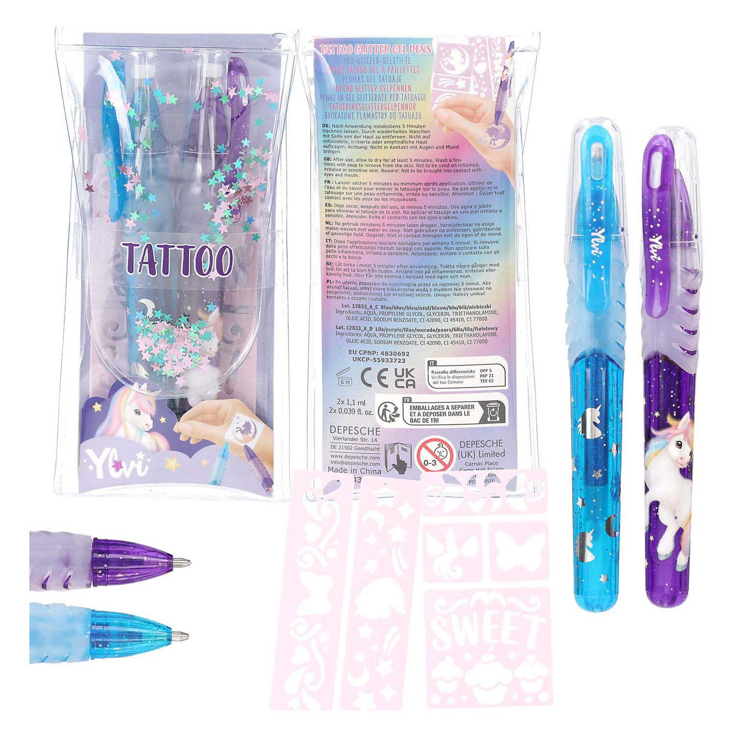 Ylvi Tattoo Glitter Gelpennen