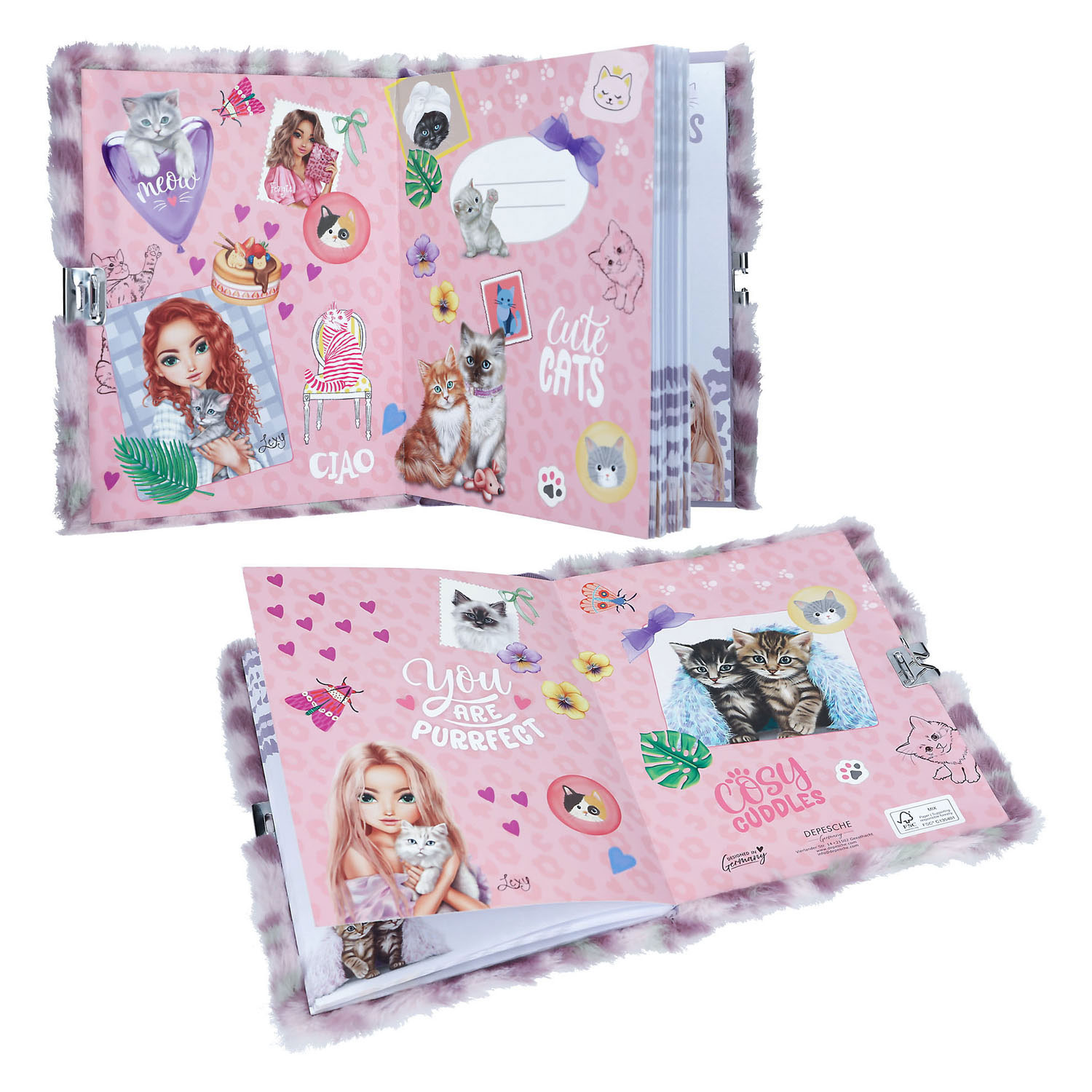 TOPModel Cosy Cat Dagboek met Slot Lila