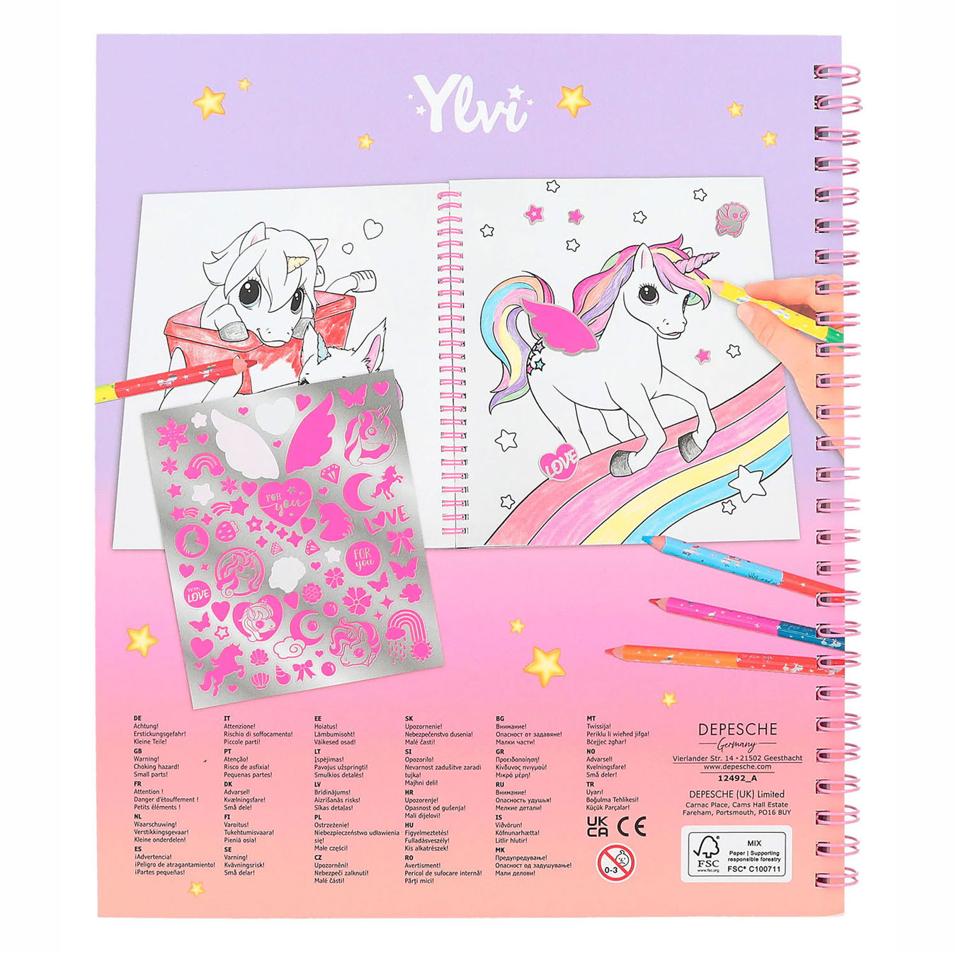 Livre de coloriage Ylvi avec des paillettes de licorne