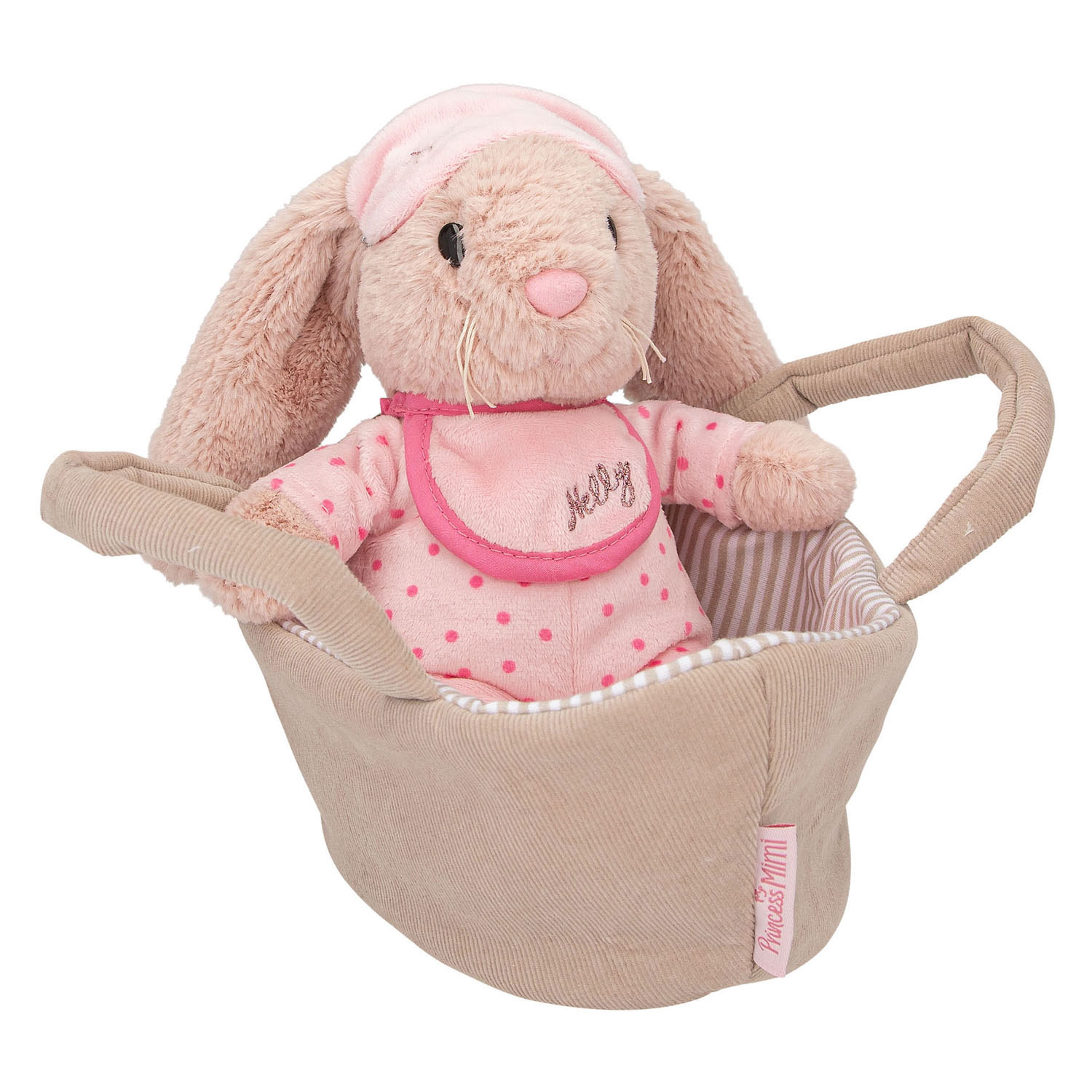 Princesse Mimi Lapin en peluche Nelly dans son panier