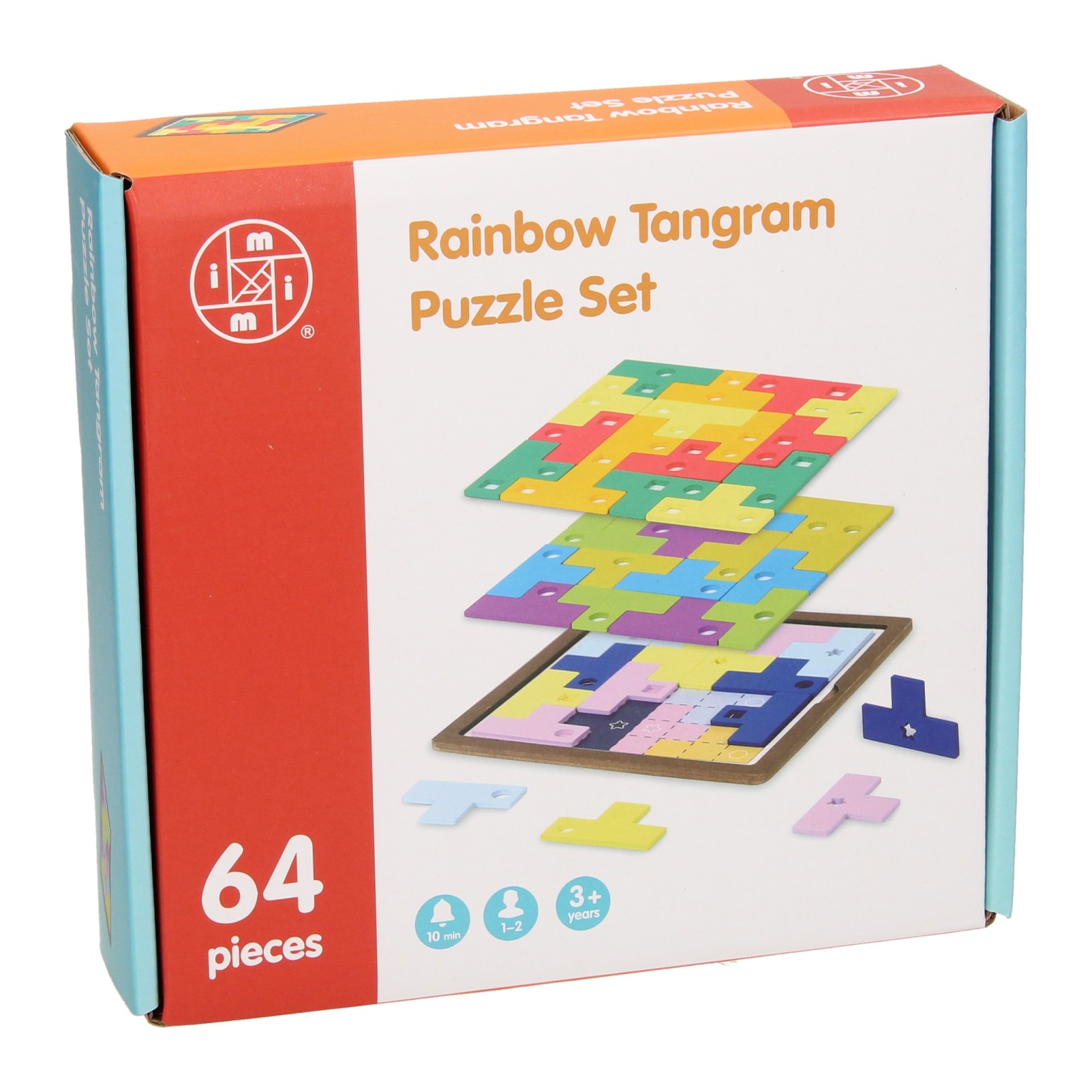 Ensemble de puzzle Tangram en bois arc-en-ciel, 64 pièces.