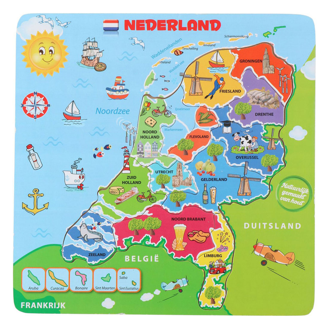 Puzzle en bois Carte des Pays-Bas, 13 pcs.
