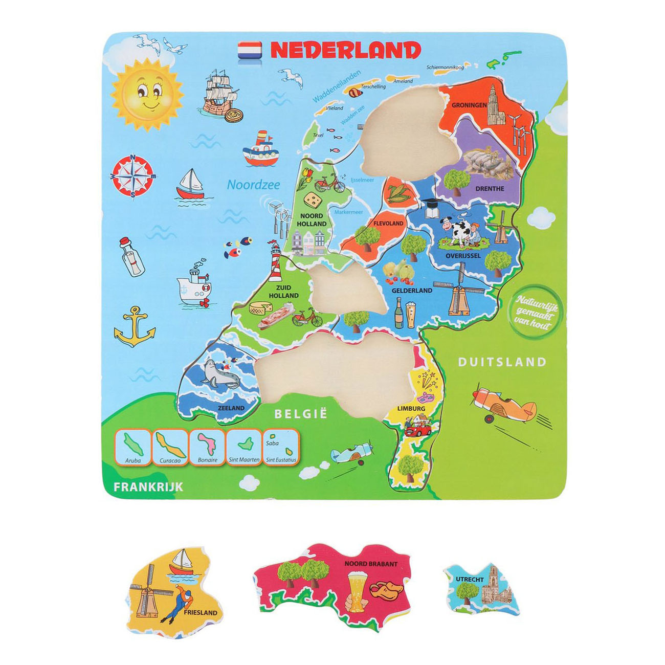 Houten Legpuzzel Landkaart Nederland, 13st.