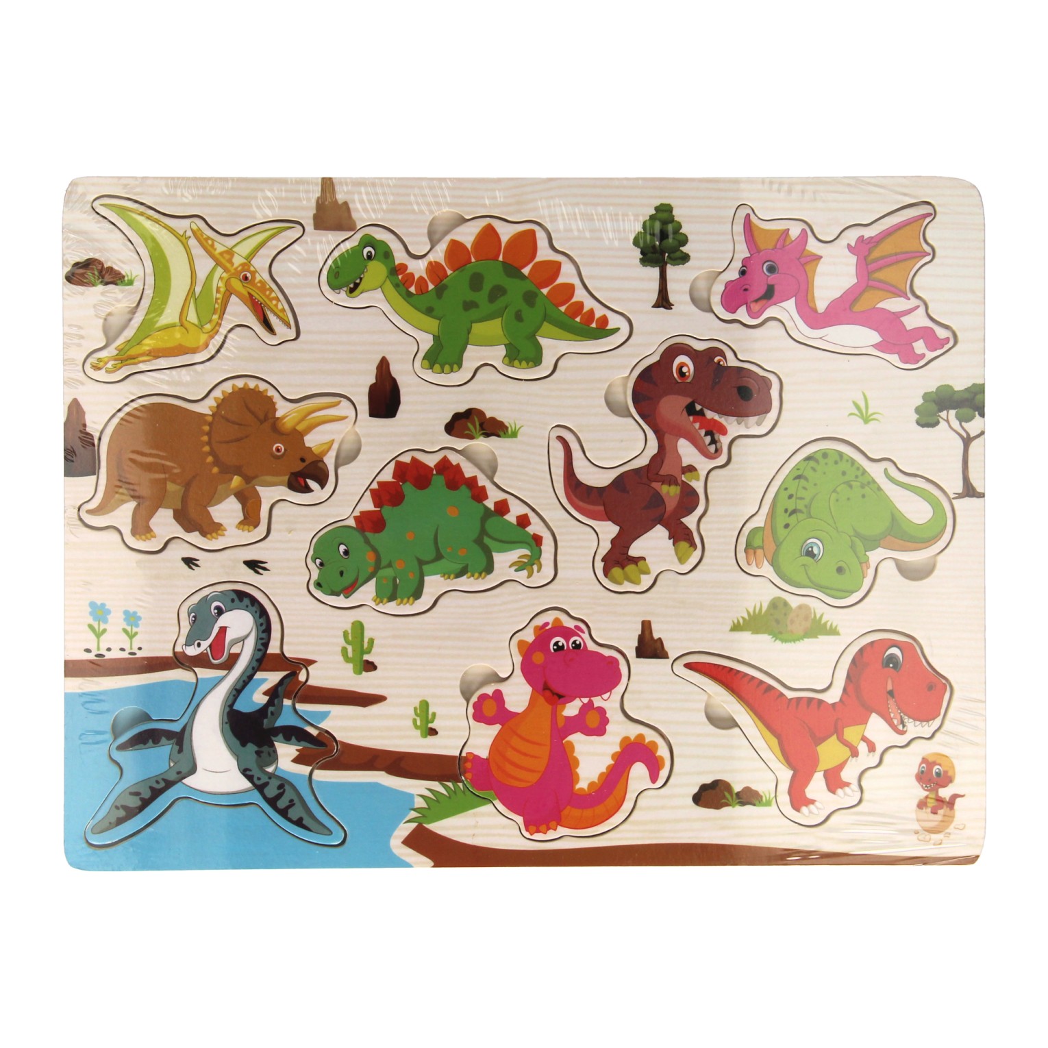 Puzzle à tiges en bois Dino, 10 pcs.