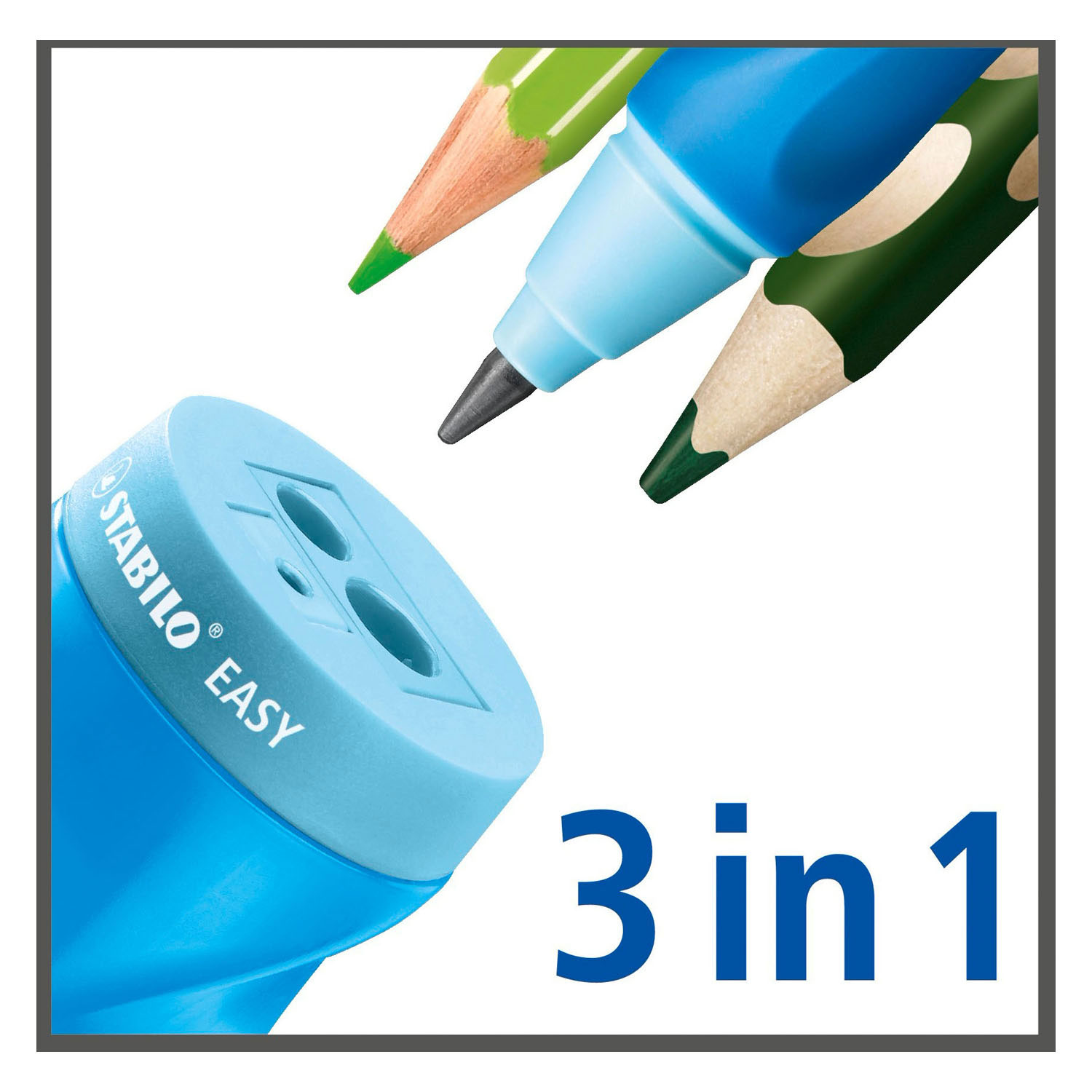 STABILO EASYsharpener – 3-in-1 Bleistiftspitzer – Rechtsblau