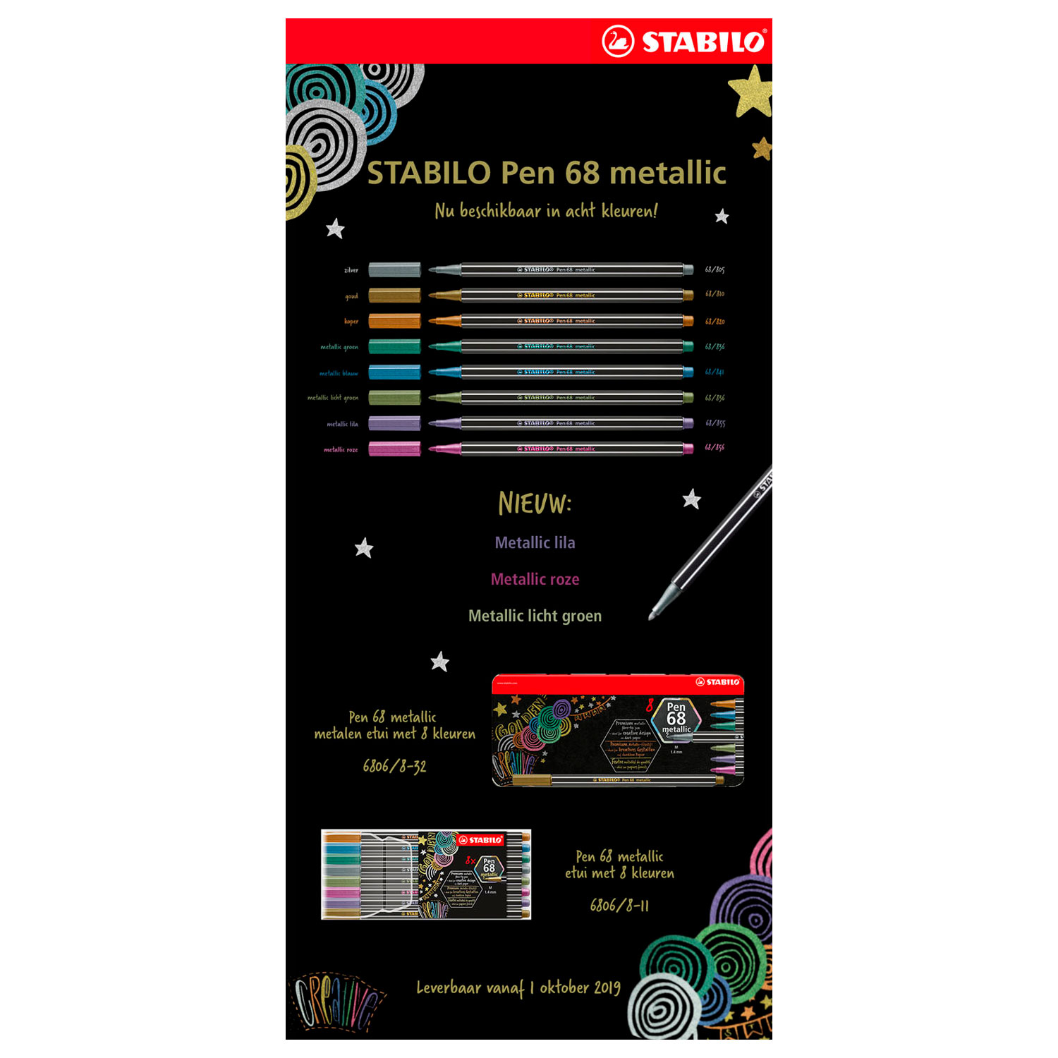 STABILO Pen 68 Metallic -  Viltstift - Metalen Set Met 8 Stuks