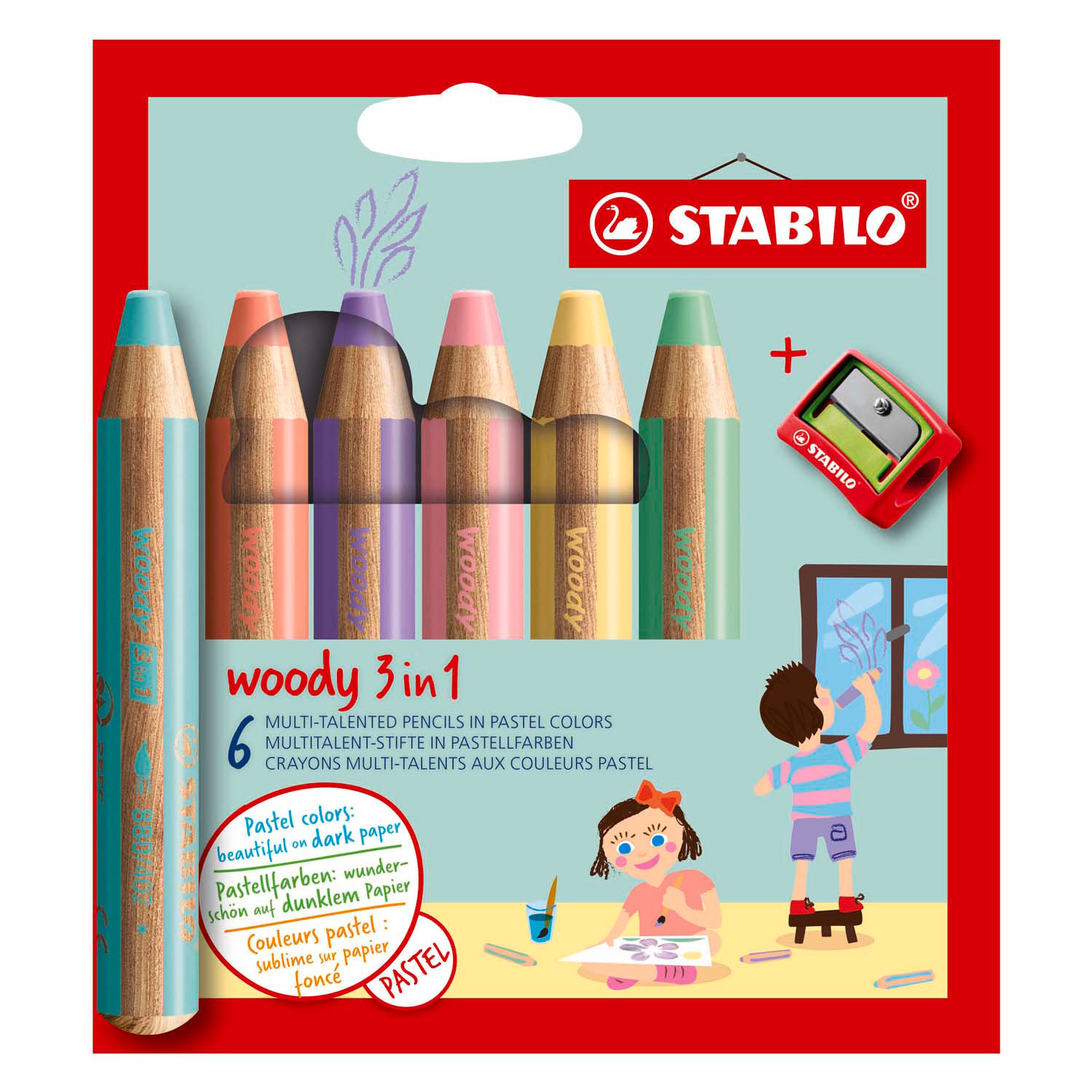 STABILO woody 3 en 1 - Crayon multi-talents - Set 6 Pcs.