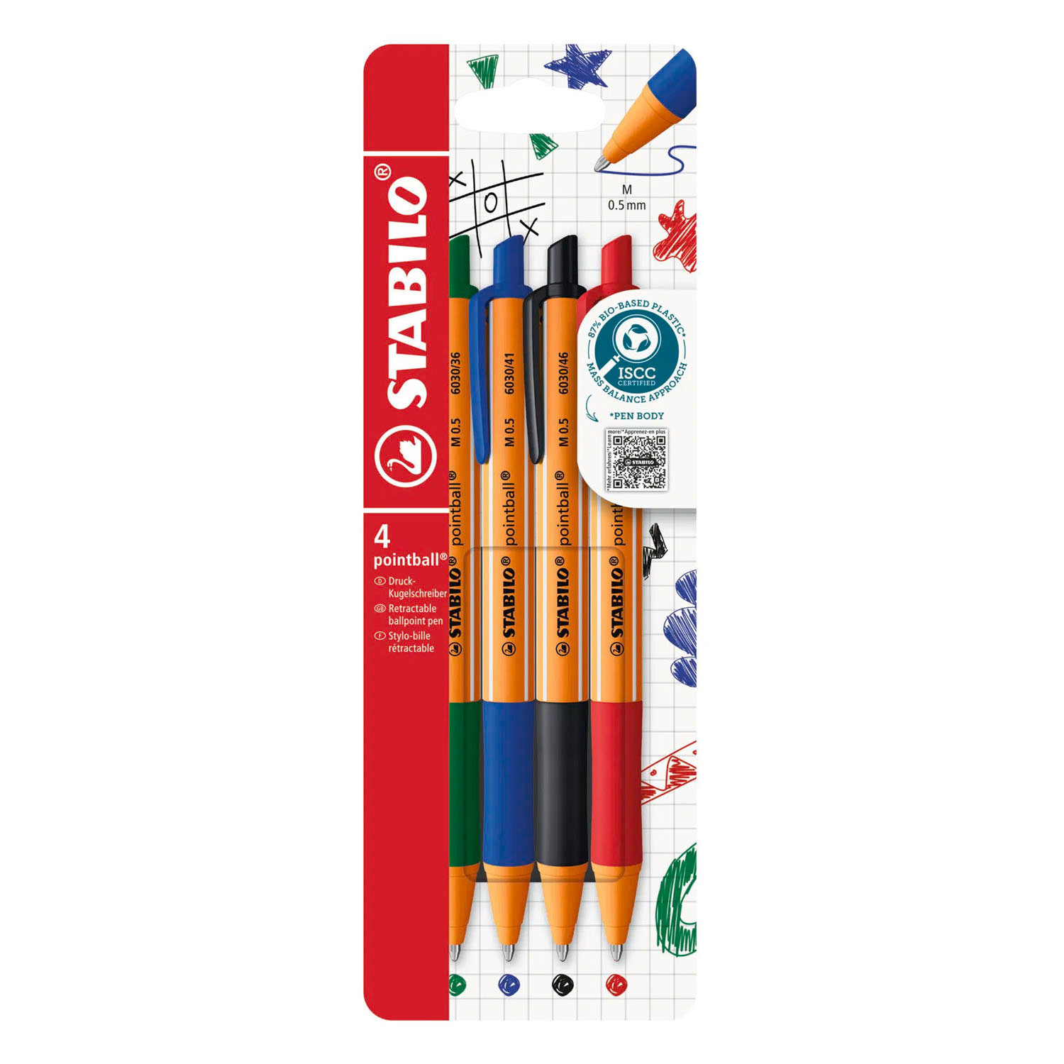 Stylos à bille STABILO pointball - 4 pièces.
