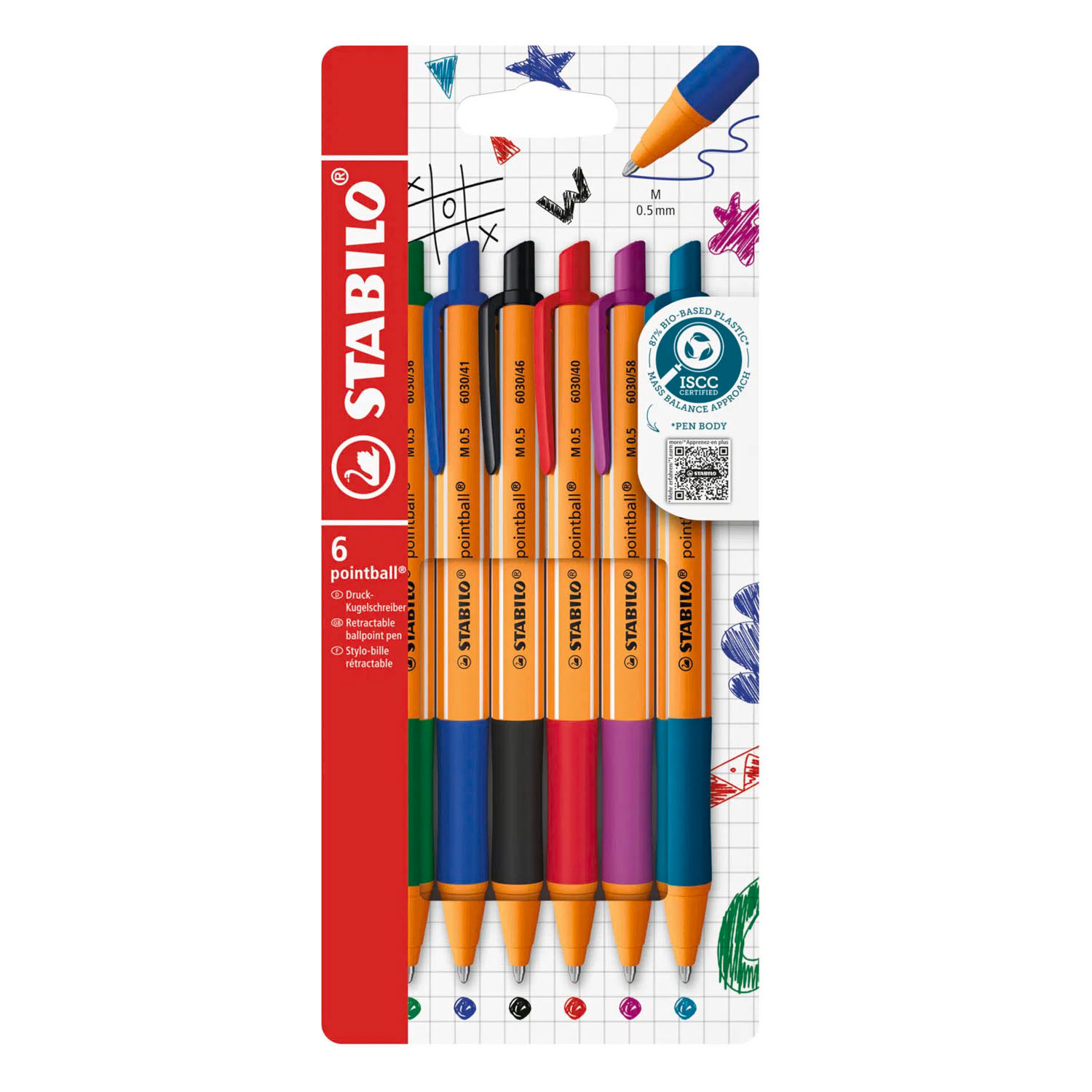 Stylos à bille STABILO pointball - 6 pièces.