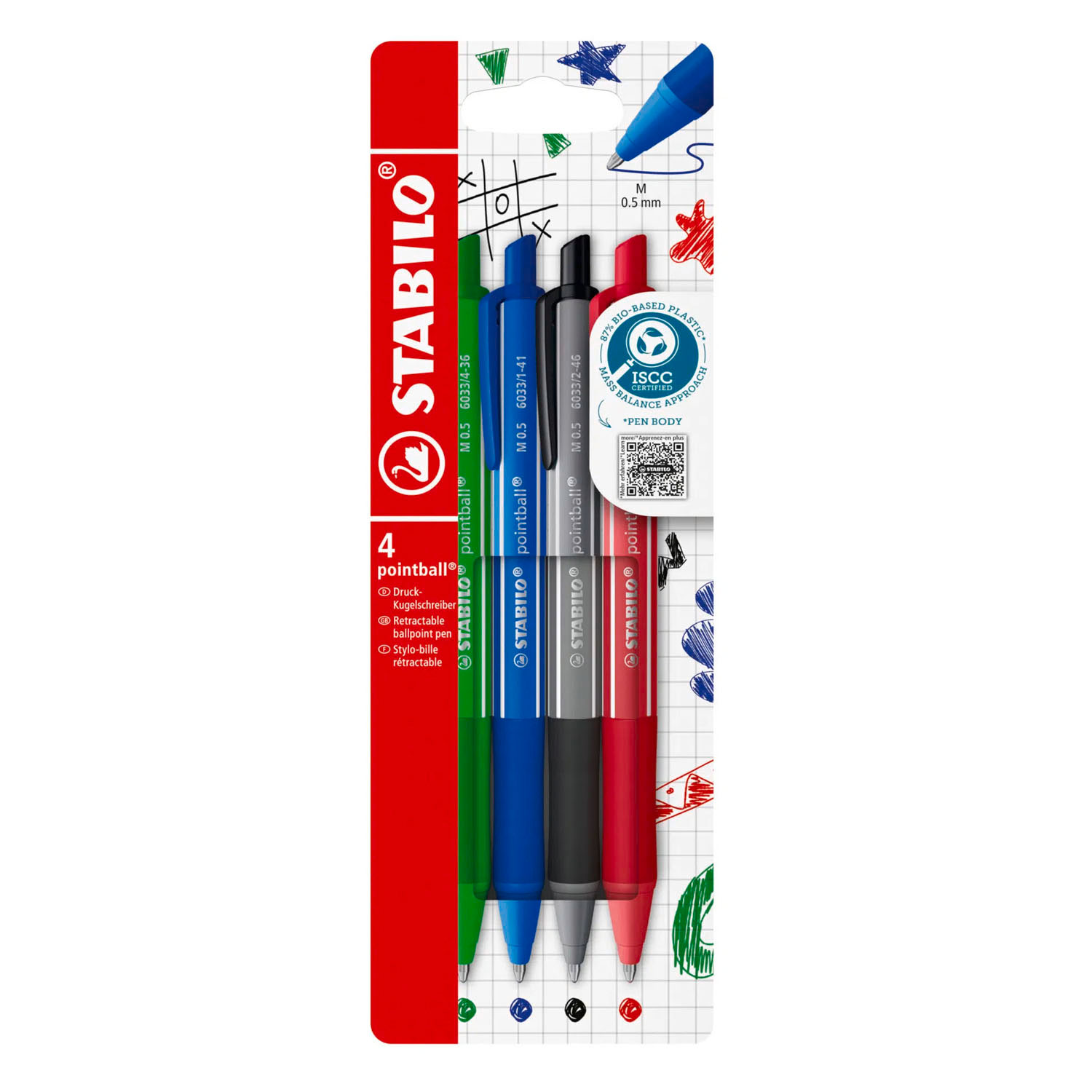 Stylos à bille colorés STABILO pointball - Lot de 4.