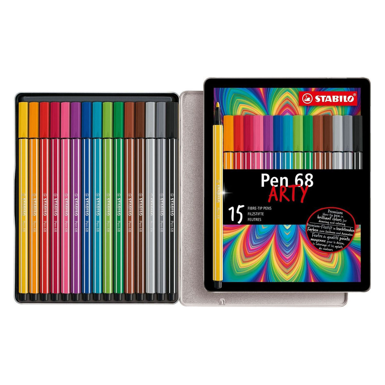 STABILO Pen 68 ARTY Viltstiften in Metalen Etui - 15dlg.