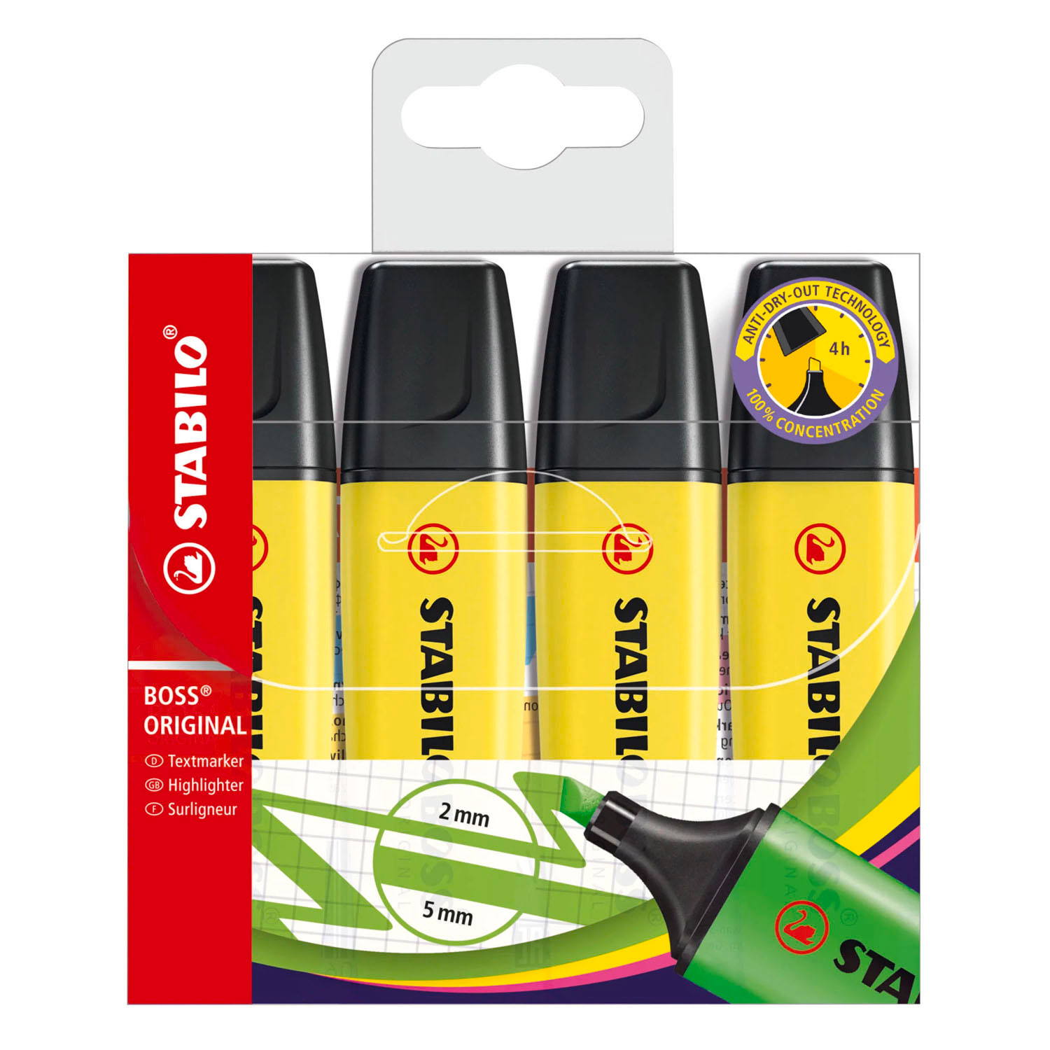 Surligneurs STABILO BOSS Original Jaunes - 4 pièces