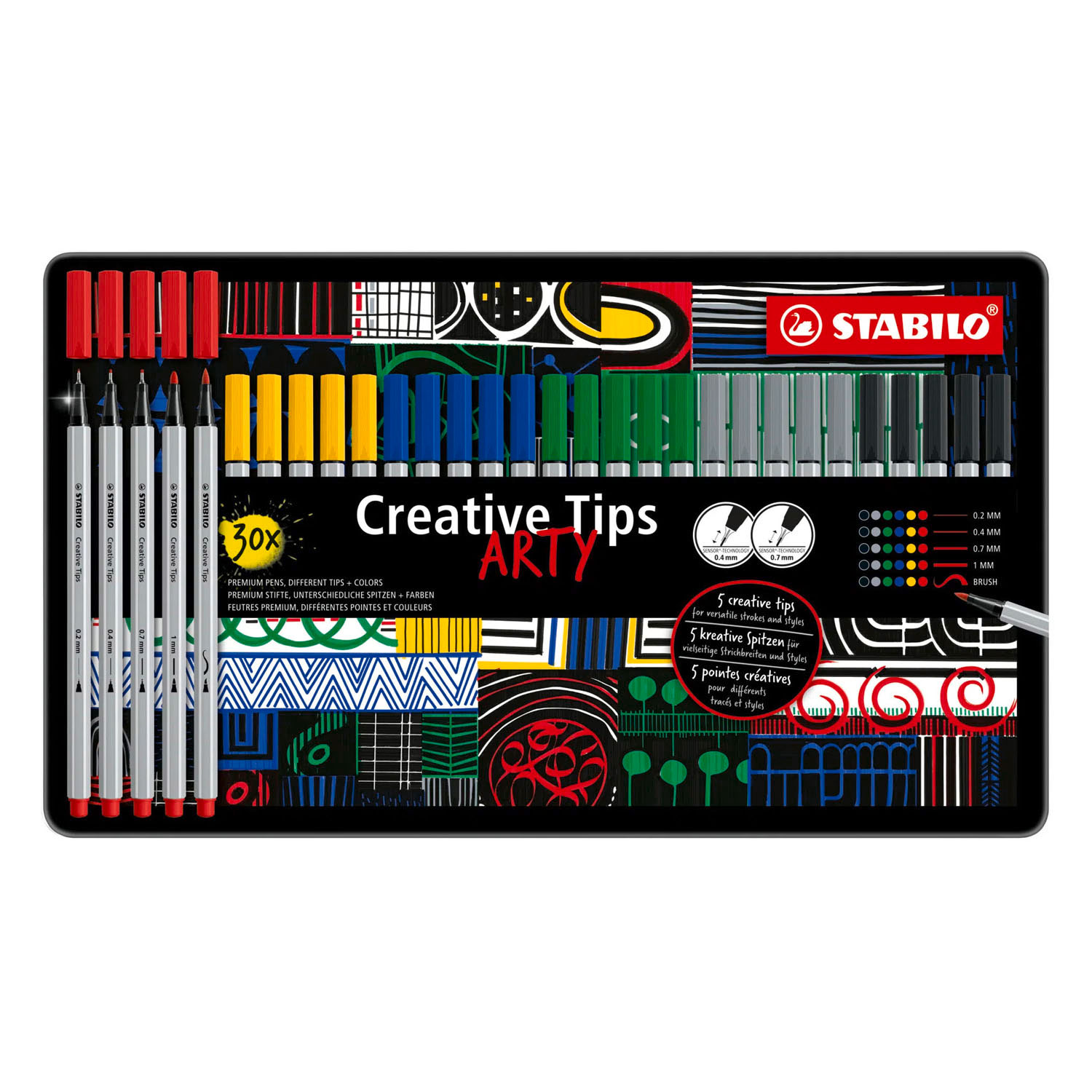 STABILO Creative Tips ARTY Pennen Klassieke Kleuren in Metalen Etui - 30dlg.
