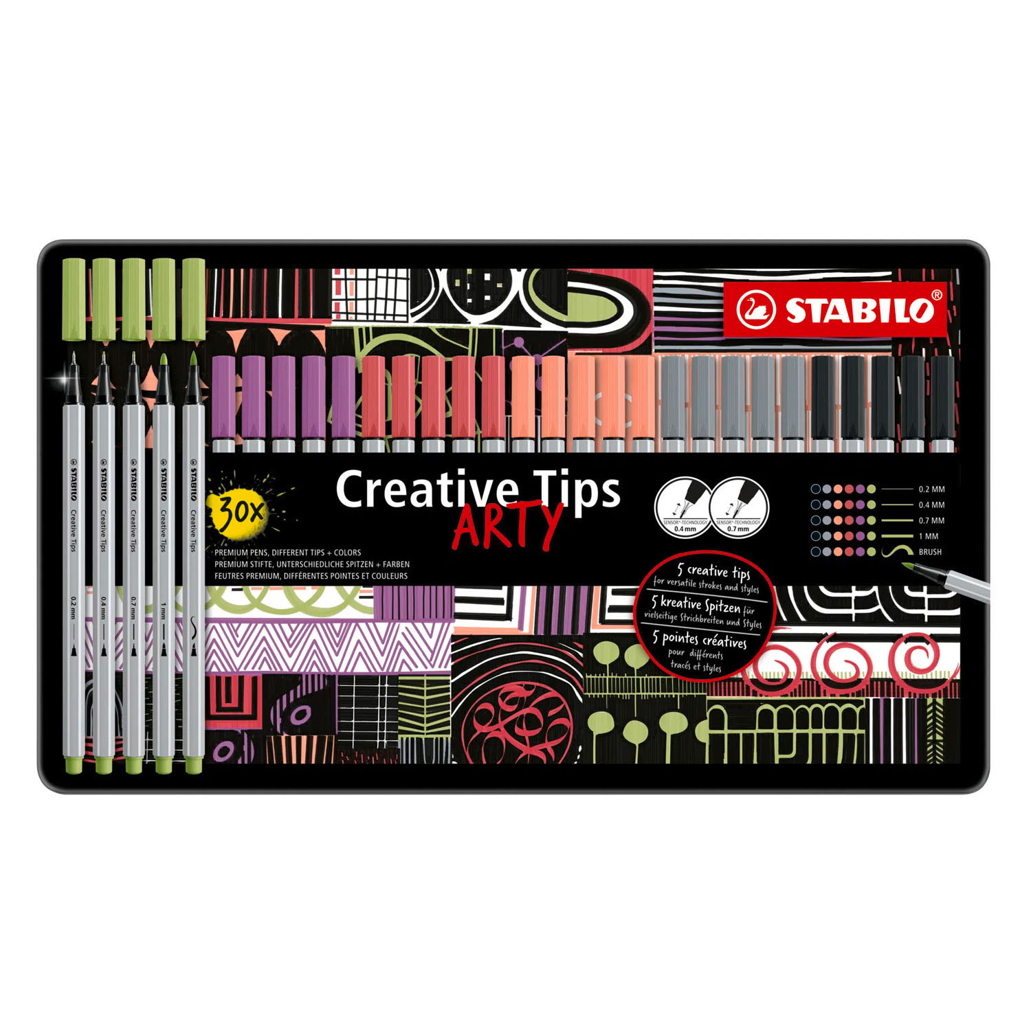 STABILO Creative Tips ARTY Pennen Pastel Kleuren in Metalen Etui - 30dlg.