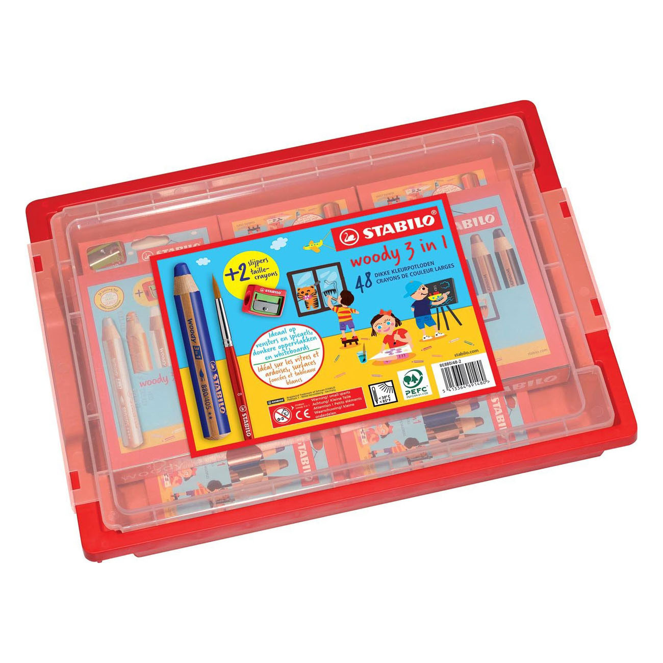 STABILO woody 3in1 Schoolverpakking Kleurpotloden - 48dlg. met 2 Puntenslijpers